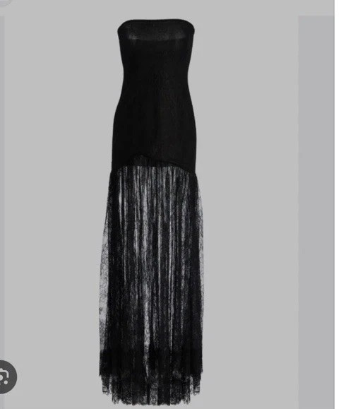 Retrofete Black Lace Maxi Dress Strapless Gown Slit XS Whimsigoth Fairy Jeanette