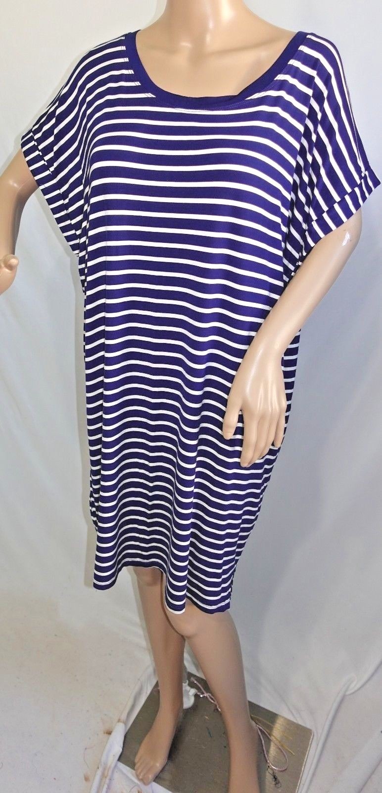 Just Love Women Plus Size 1x 2x 3x Navy Blue Ivory Striped Summer T Shirt Dress