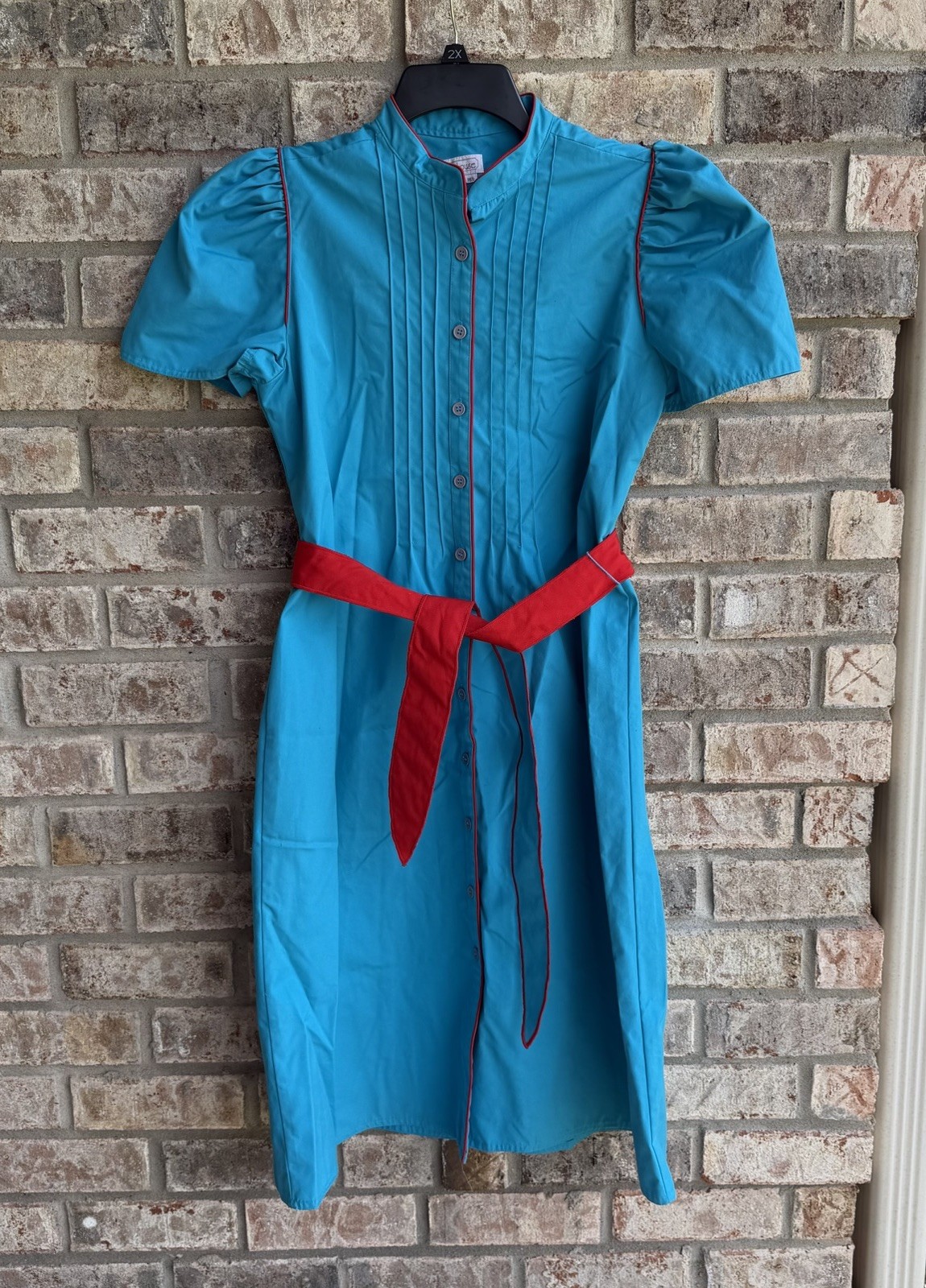🍒💣 Vintage 80’s Belted Puff Sleeve Pleated Button-Front Dress