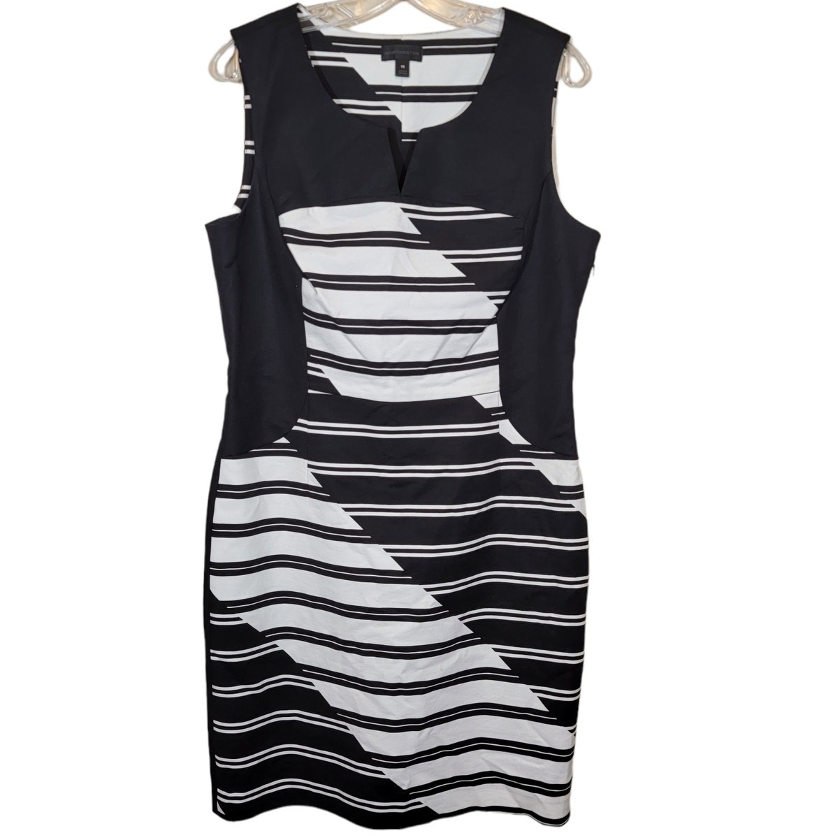 Worthington Mini Sheath Dress Sleeveless Side Zip Striped Black & White Size 14