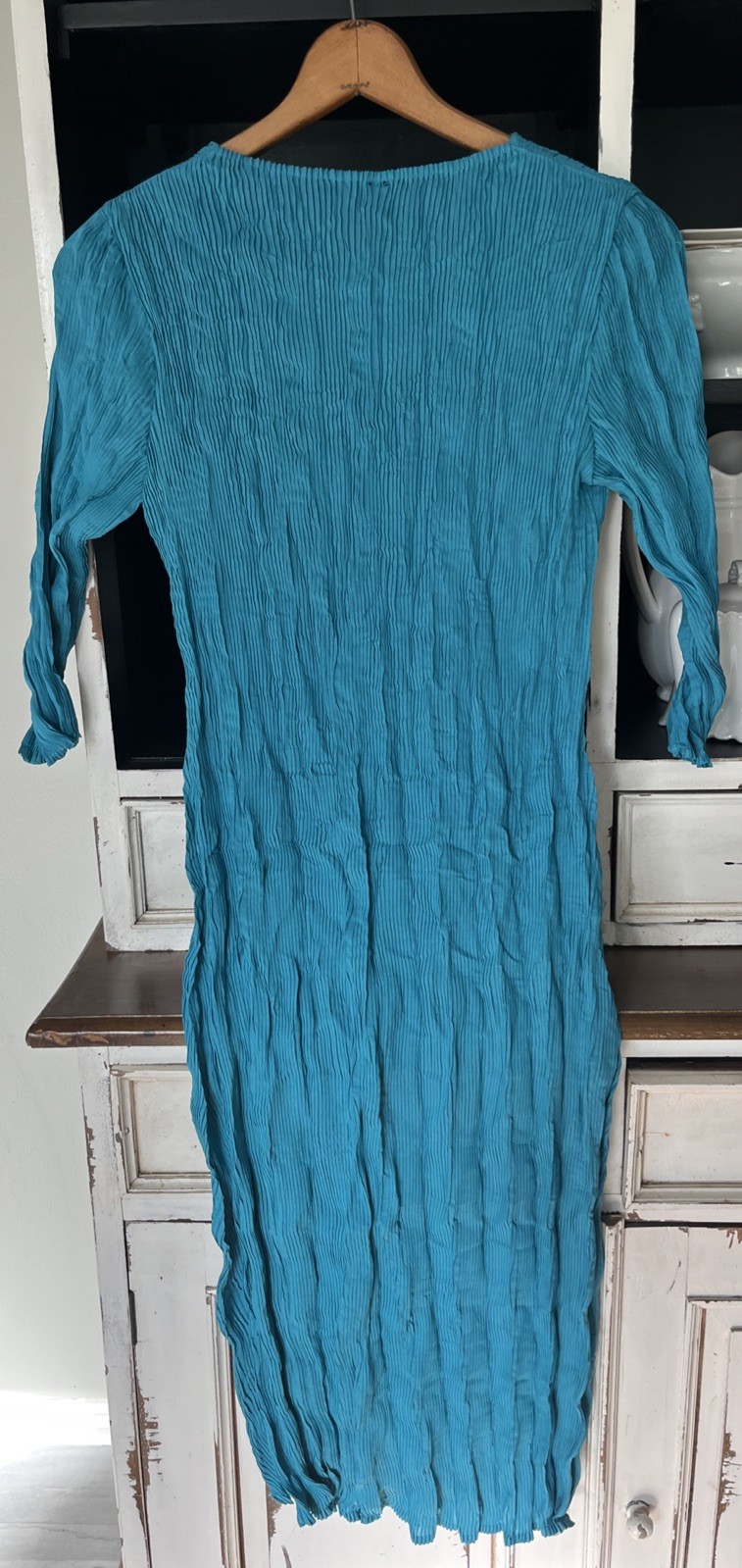 Vanite Couture O/S One Size Fits Most Blue Green Pleated Midi Dress Crinkle