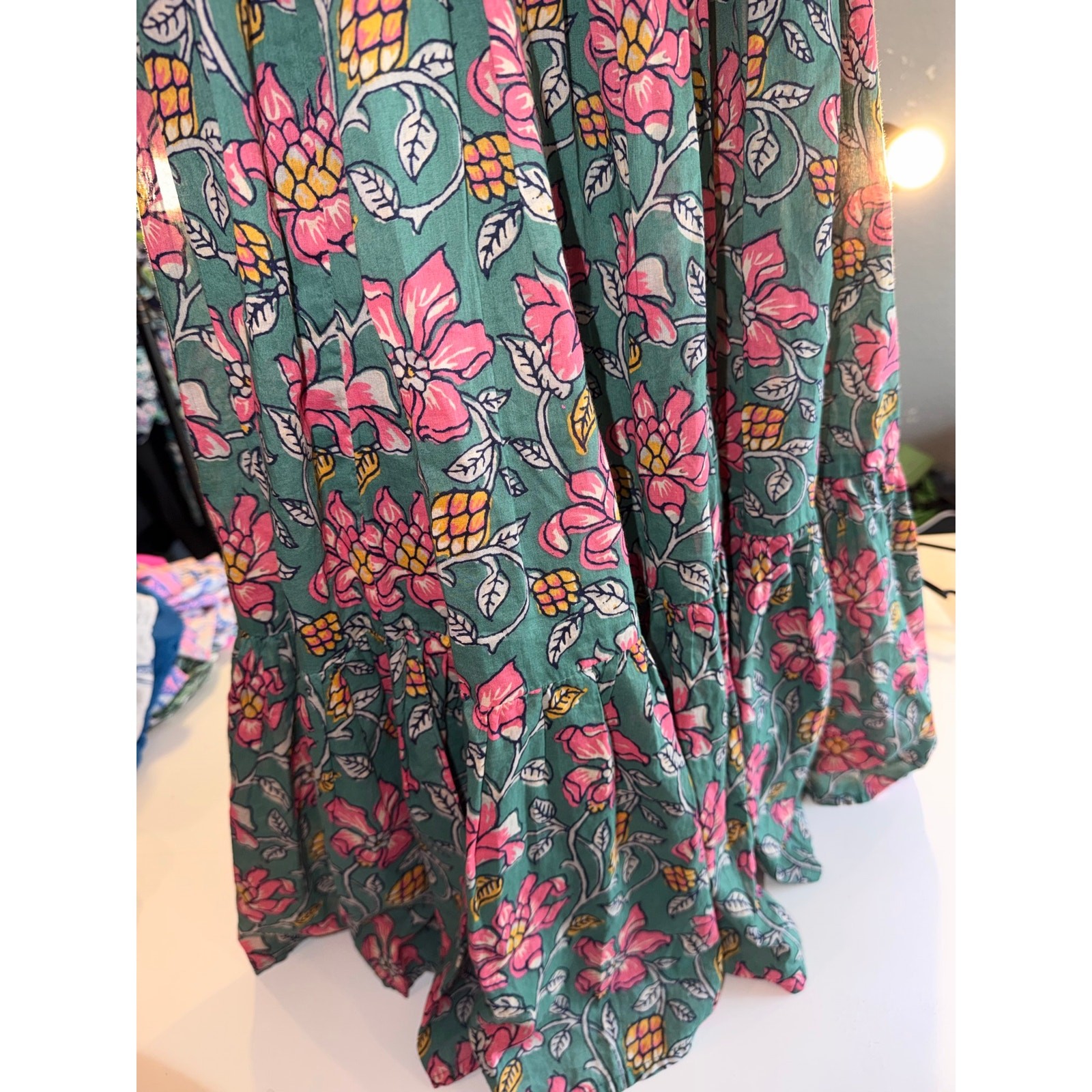 Natural Life Girls Green Floral Boho Dress Ruffle Spaghetti strap SZ XS