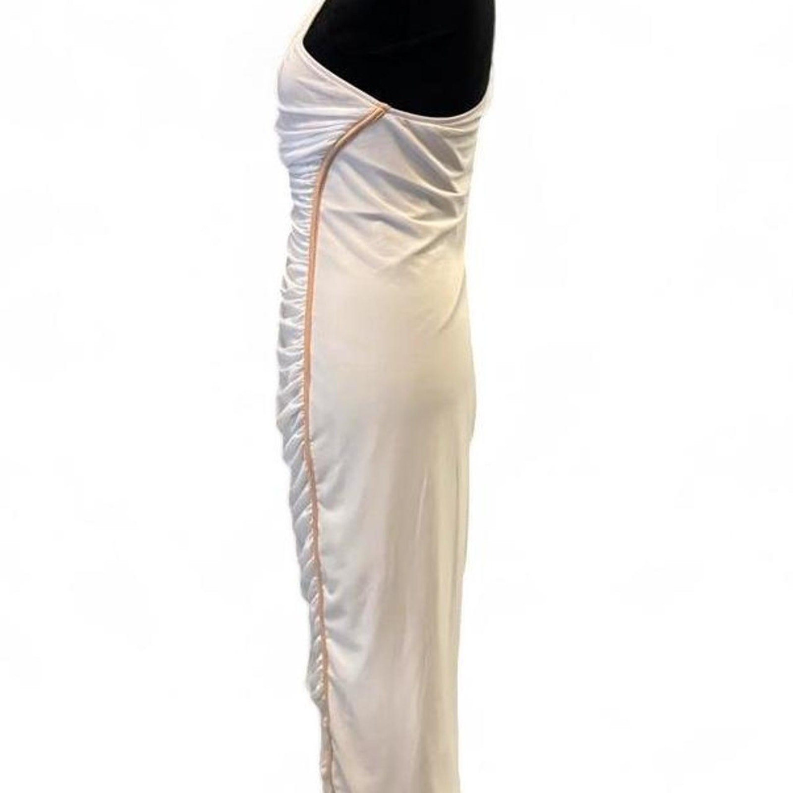 Contemporary Bodycon White One Shoulder Midi Dress – Minimalist Ruched Large