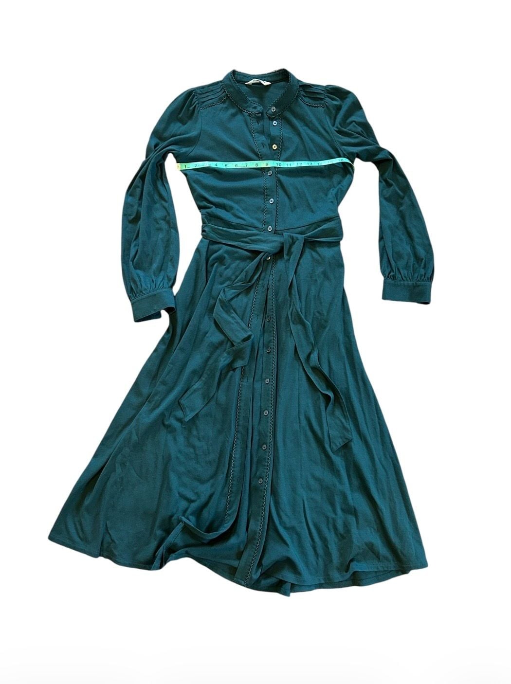 Boden Teal Long Sleeve Button-Front Shirt Dress with Belt