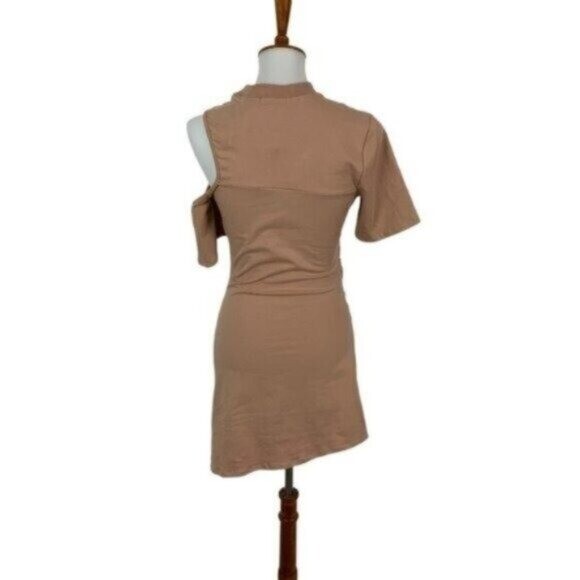Revolve Dress H Hours Small Tan Short Sleeve Bodycon Sexy Chic Trendy