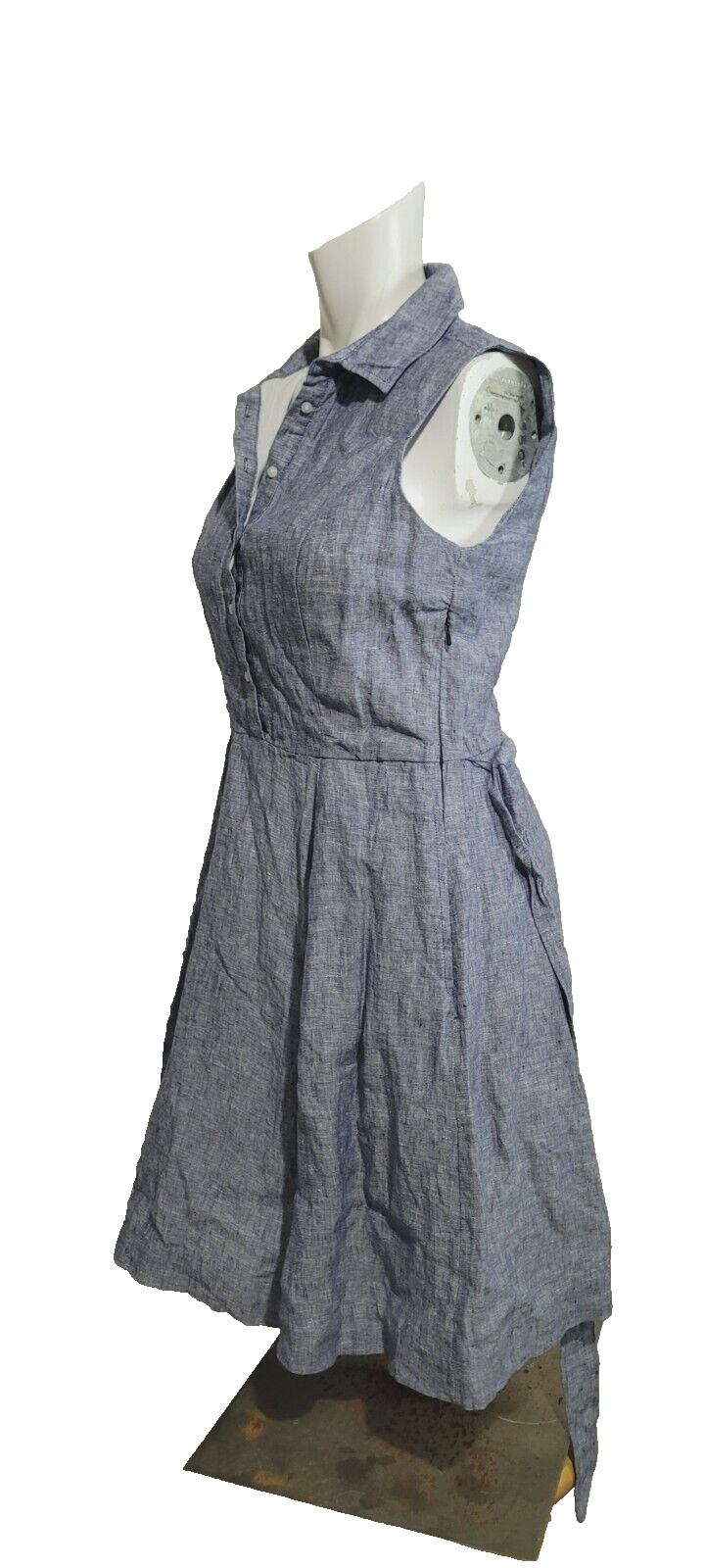 Adrienne Vittadini size 2 Dress sheath linen button collar pockets belt