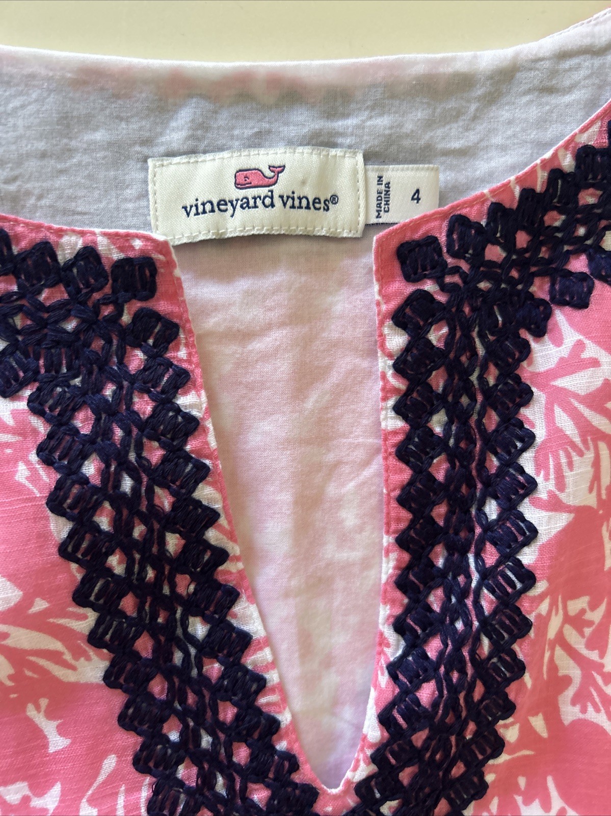 Vineyard Vines Spring Summer Dress Size 4 With Embroidery Trim Work