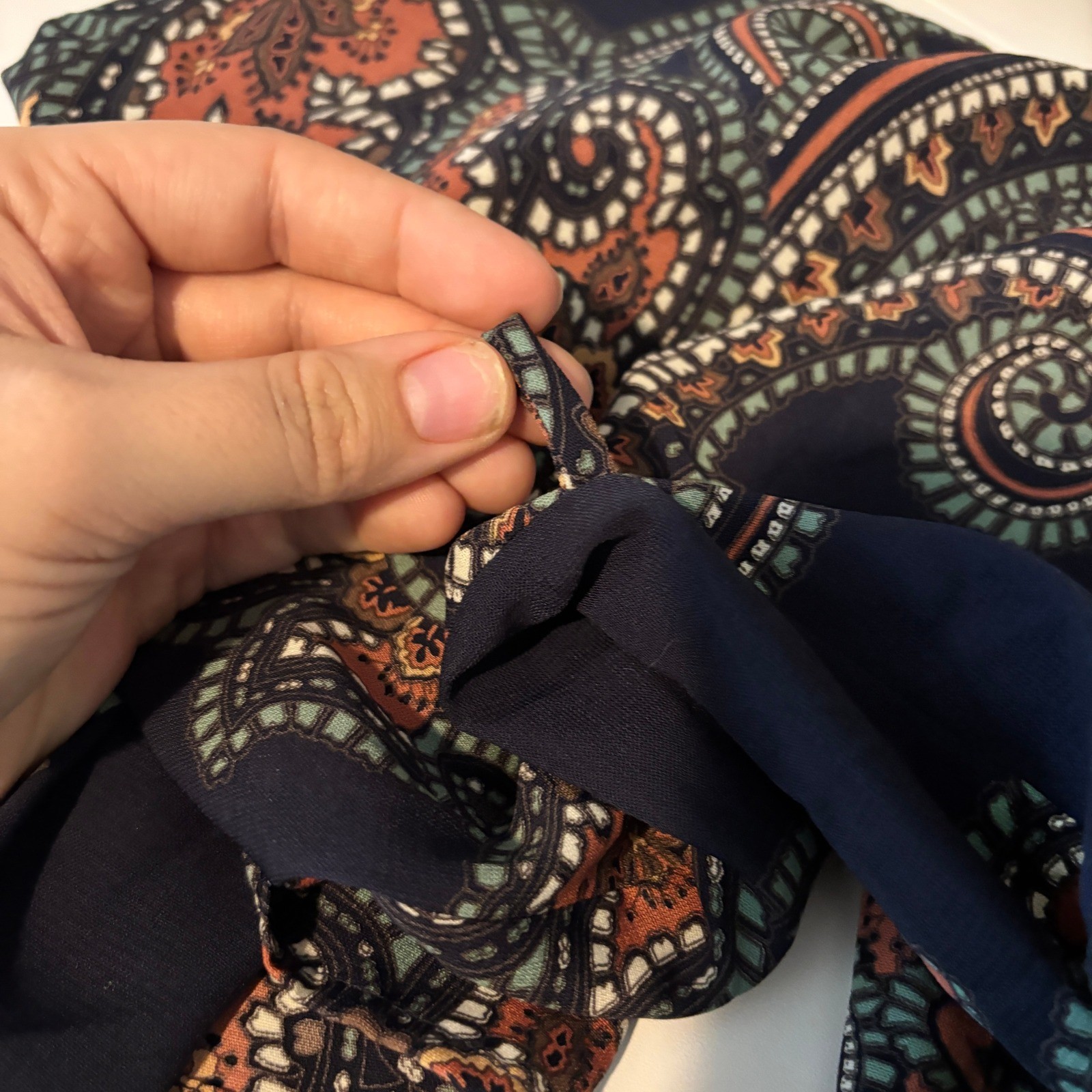 Love21 Paisley Boho Mini Shift Dress Navy Blue Balloon Sleeve Small