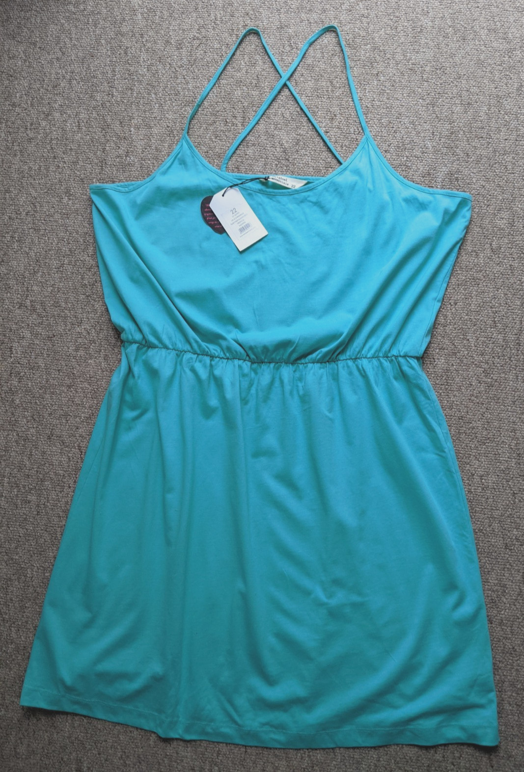 ORIGINAL ESSENTIALS Size 22 Green 100% Cotton Strappy Summer Sun Dress BNWT