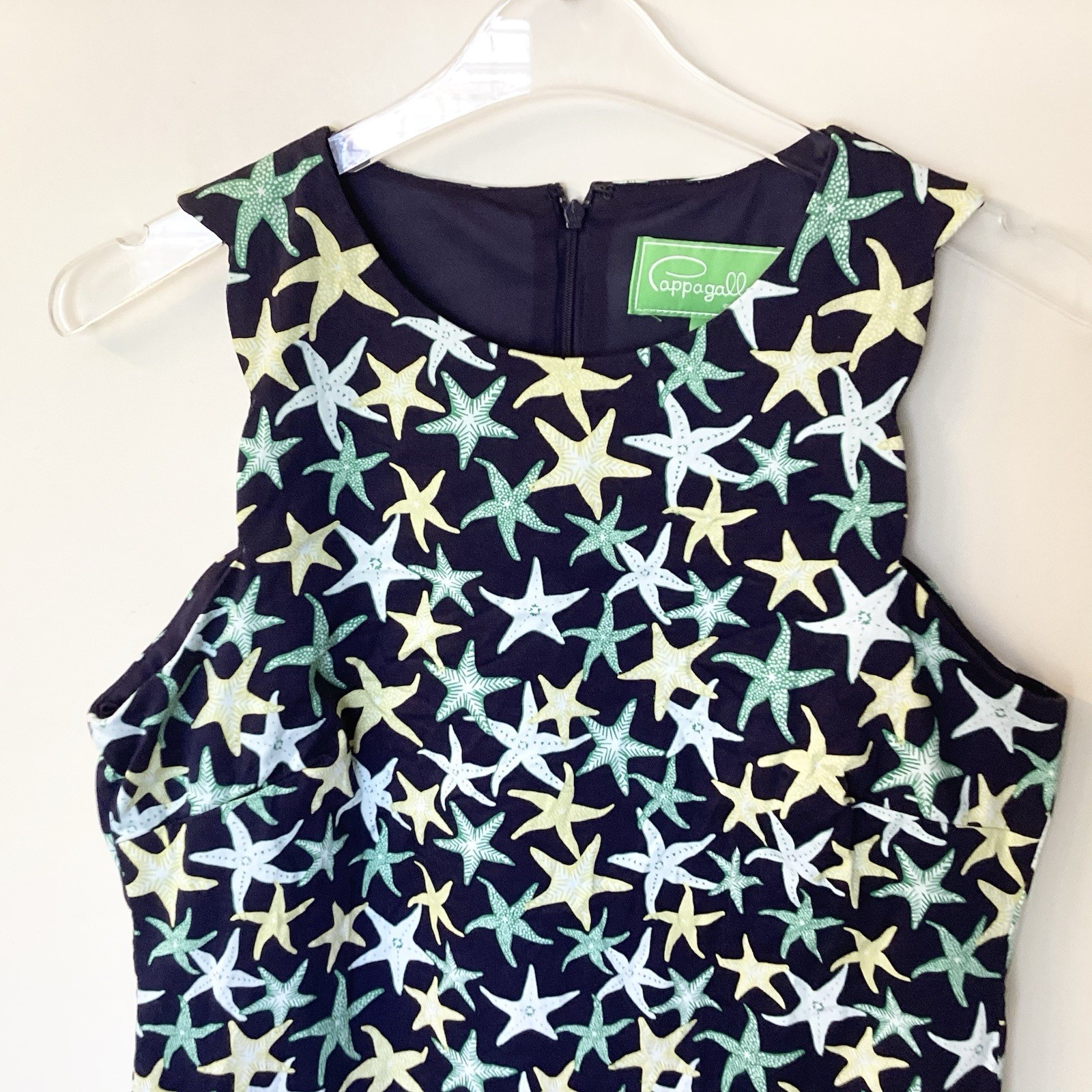 Pappagallo Sleeveless Starfish Print Sheath Dress – Navy – 8