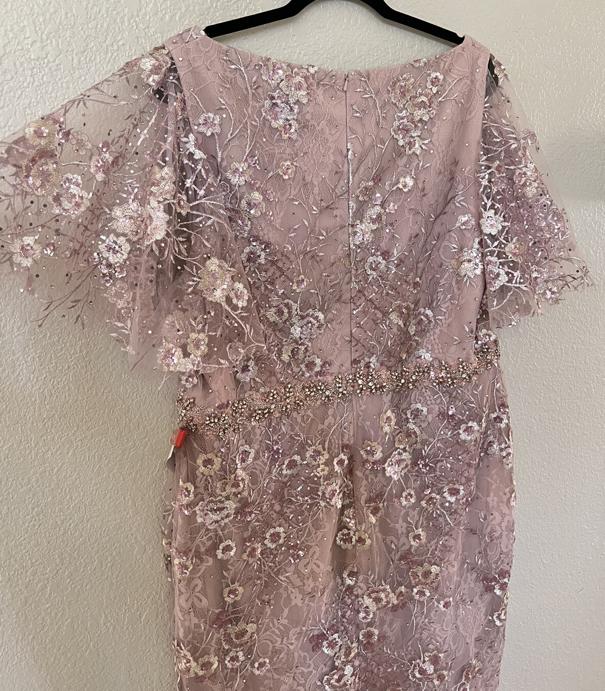 New Mac Duggal EMBELLISHED ILLUSION BUTTERFLY SLEEVE COCKTAIL DRESS Rose Pink 16