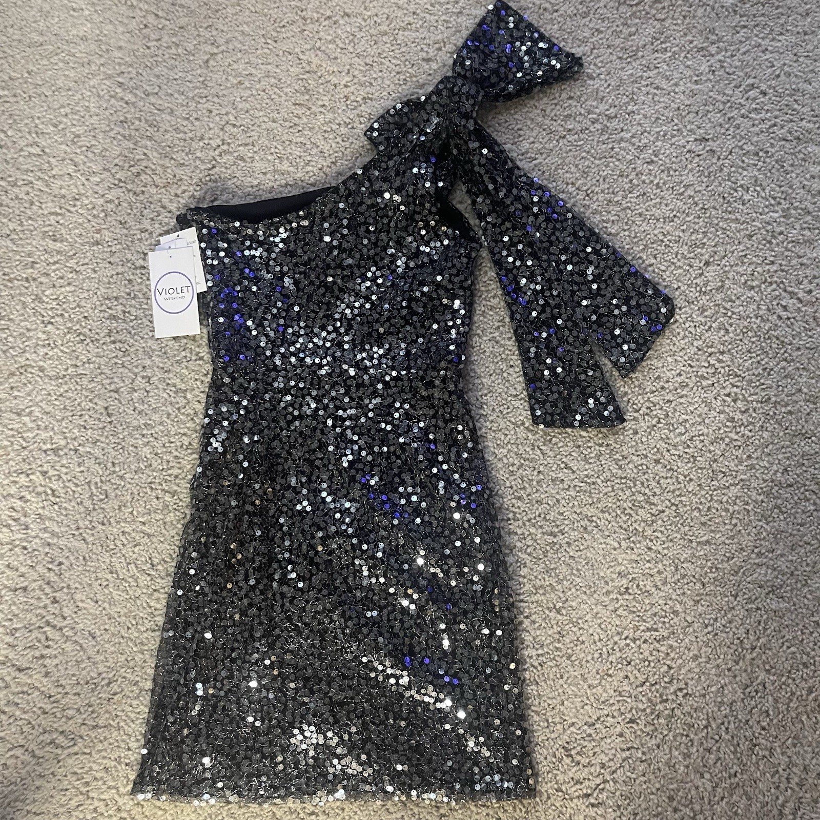 Violet Weekend Black Sequined One-Shoulder Sheath Mini Dress Size 5/6 NWT