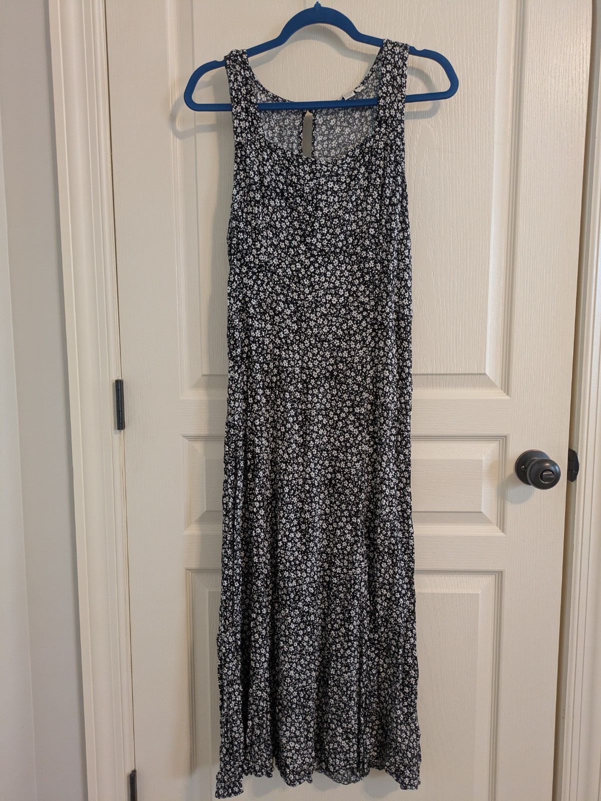 American Eagle Black Ditsy Floral Maxi Dress Open Back Sleeveless XL