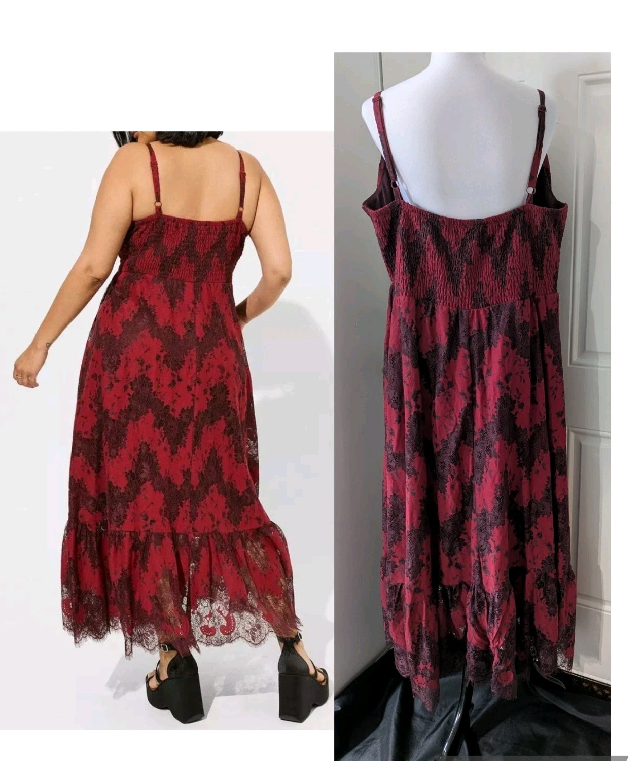 Torrid Dress Size 2 18/20 NWT Two Tone Lace Tiered Hem Dress In Rhubarb Pockets