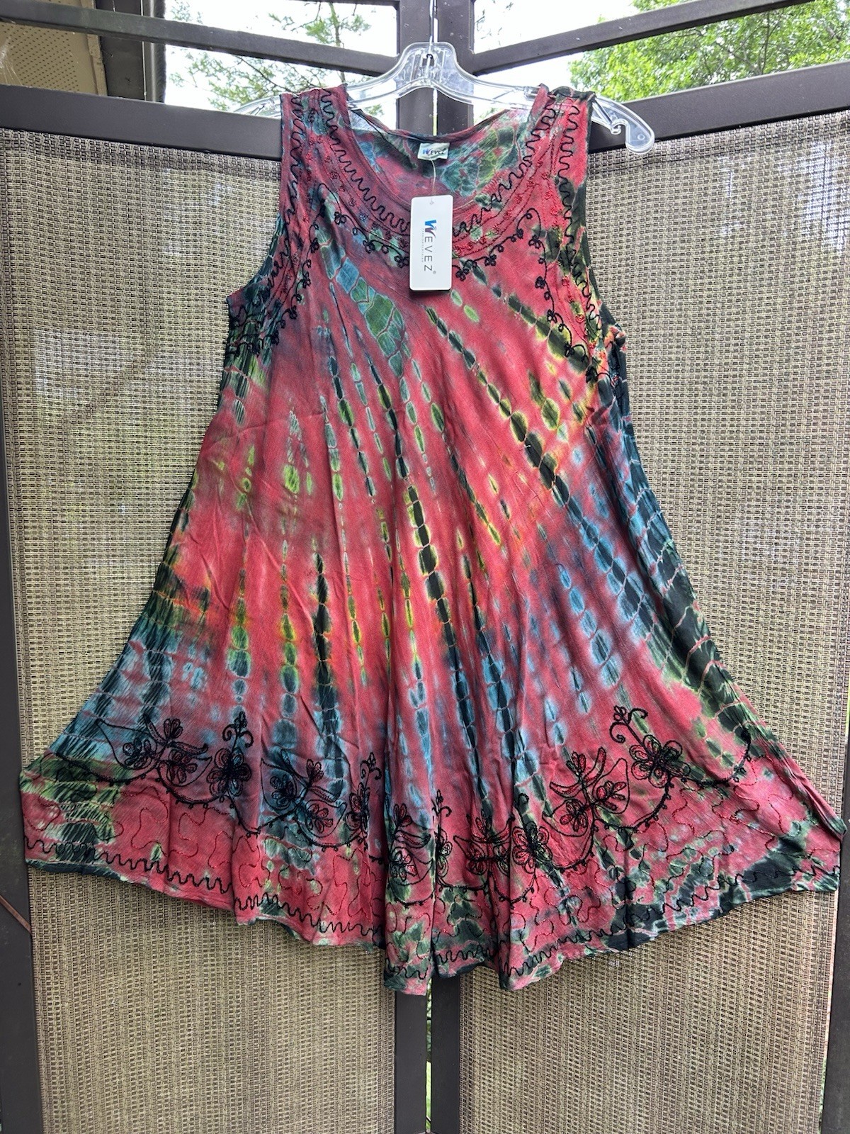 Women Umbrella Dress Moo Moo One Size Embroidered Butterfly Resort Wear NEW