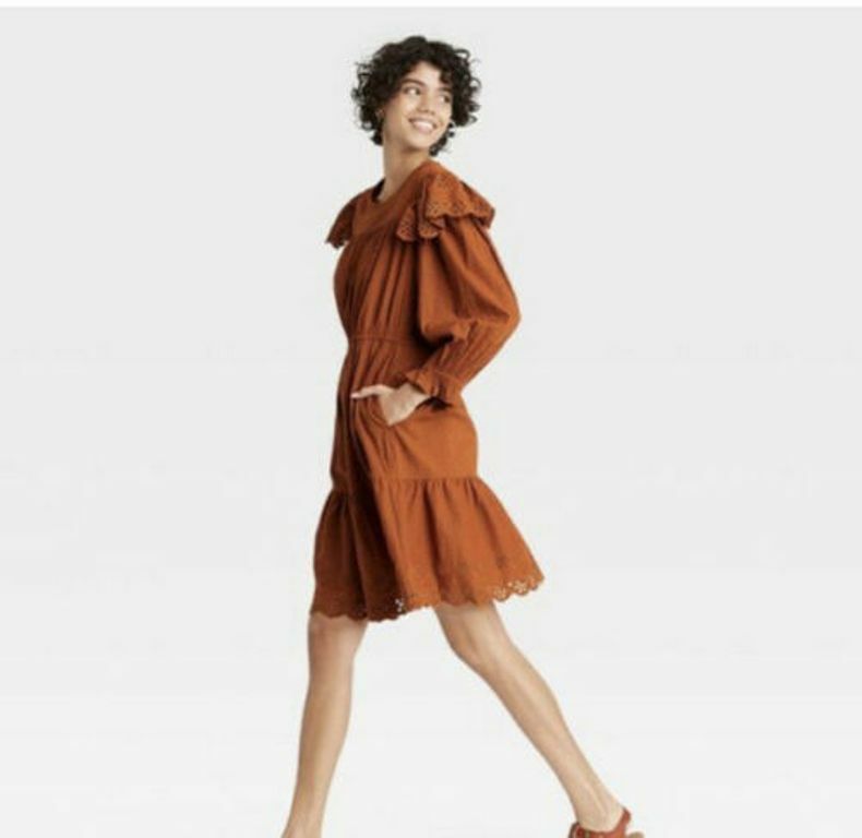 Universal Thread™ Women’s Ruffle Long Sleeve Ruffle Dress Brown – Pick Size
