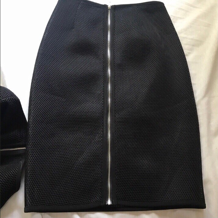 J.O.A Black Mesh Co-ord Two Piece Matching Skirt Crop Top Set Small + Medium