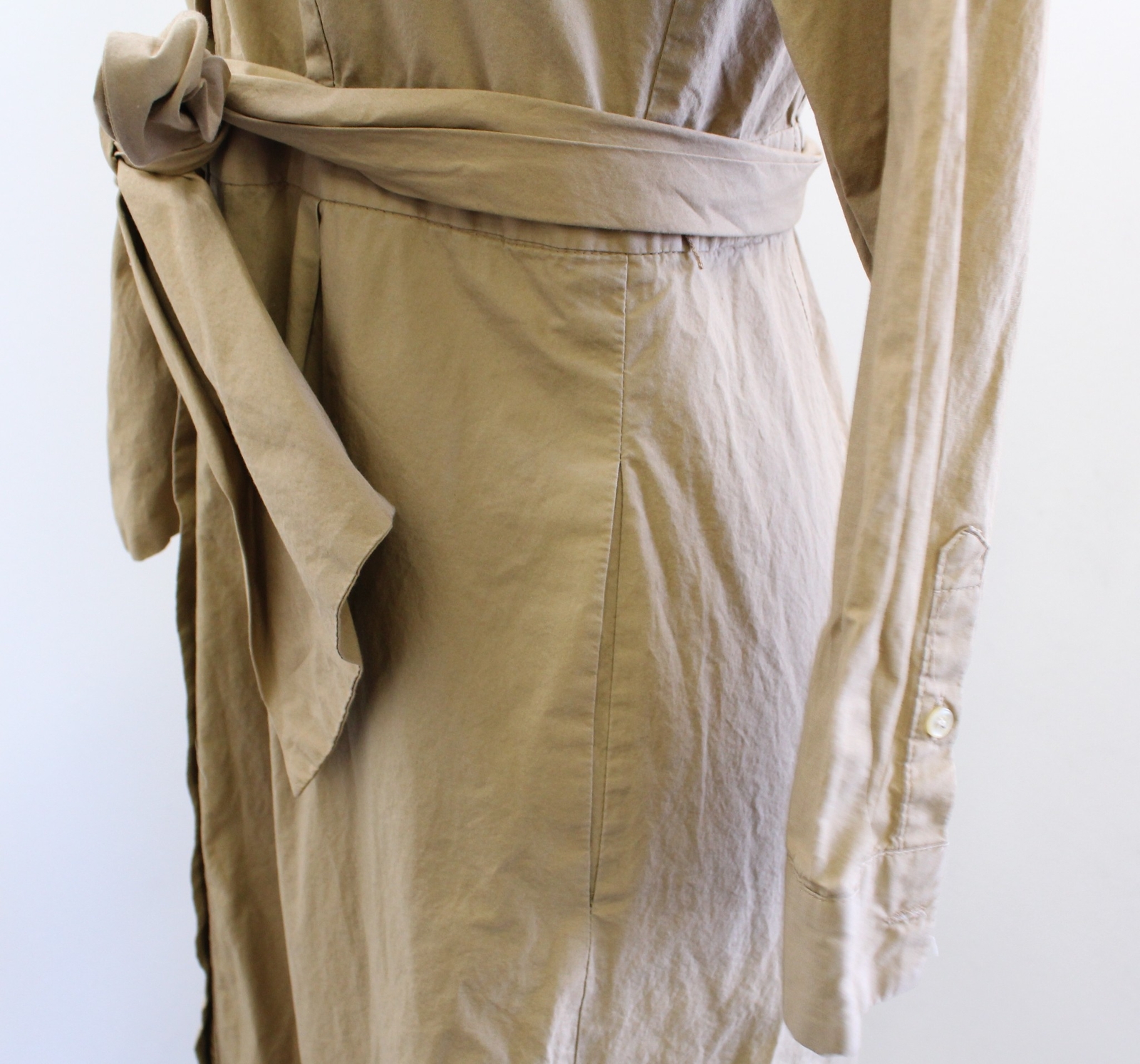 J Crew Poplin Button Front Tie Waist Shirt Dress in Honey Brown Size 4 Tan Khaki