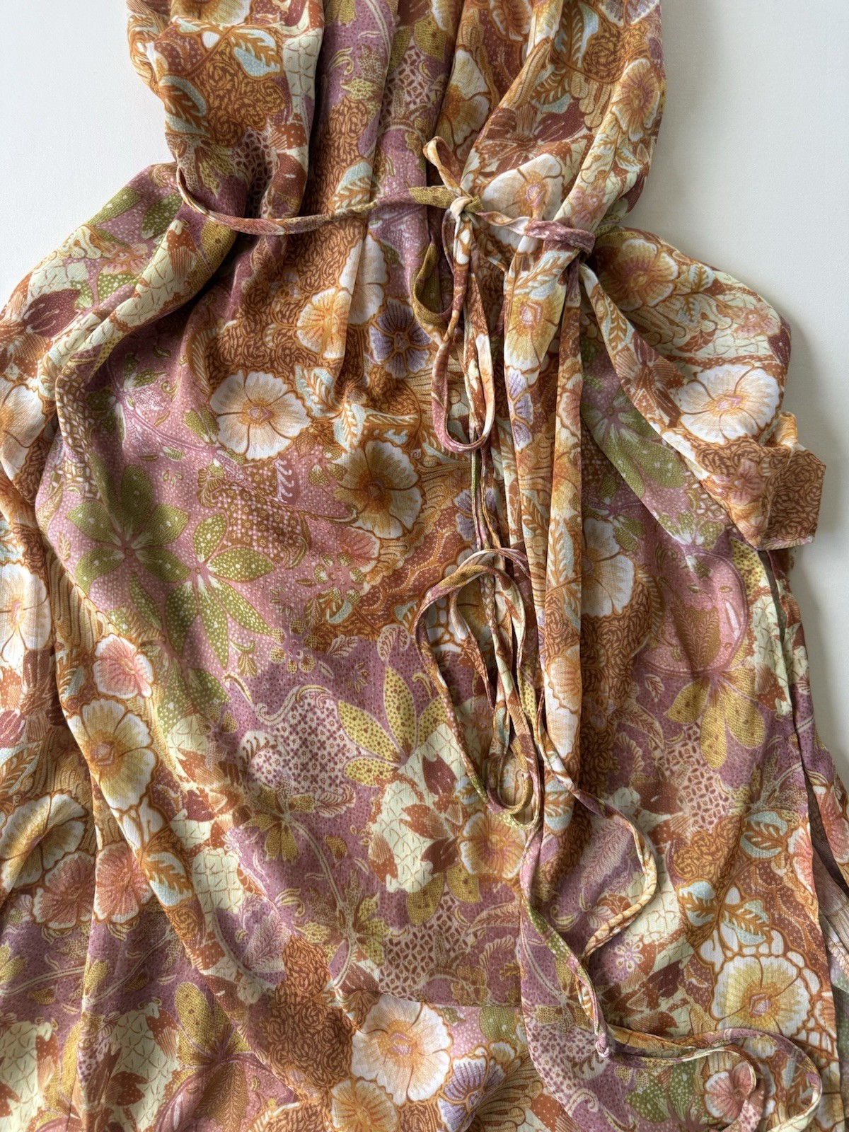 Olivaceous Floral Halter Mini Dress Tie Back Open Back Boho Size M