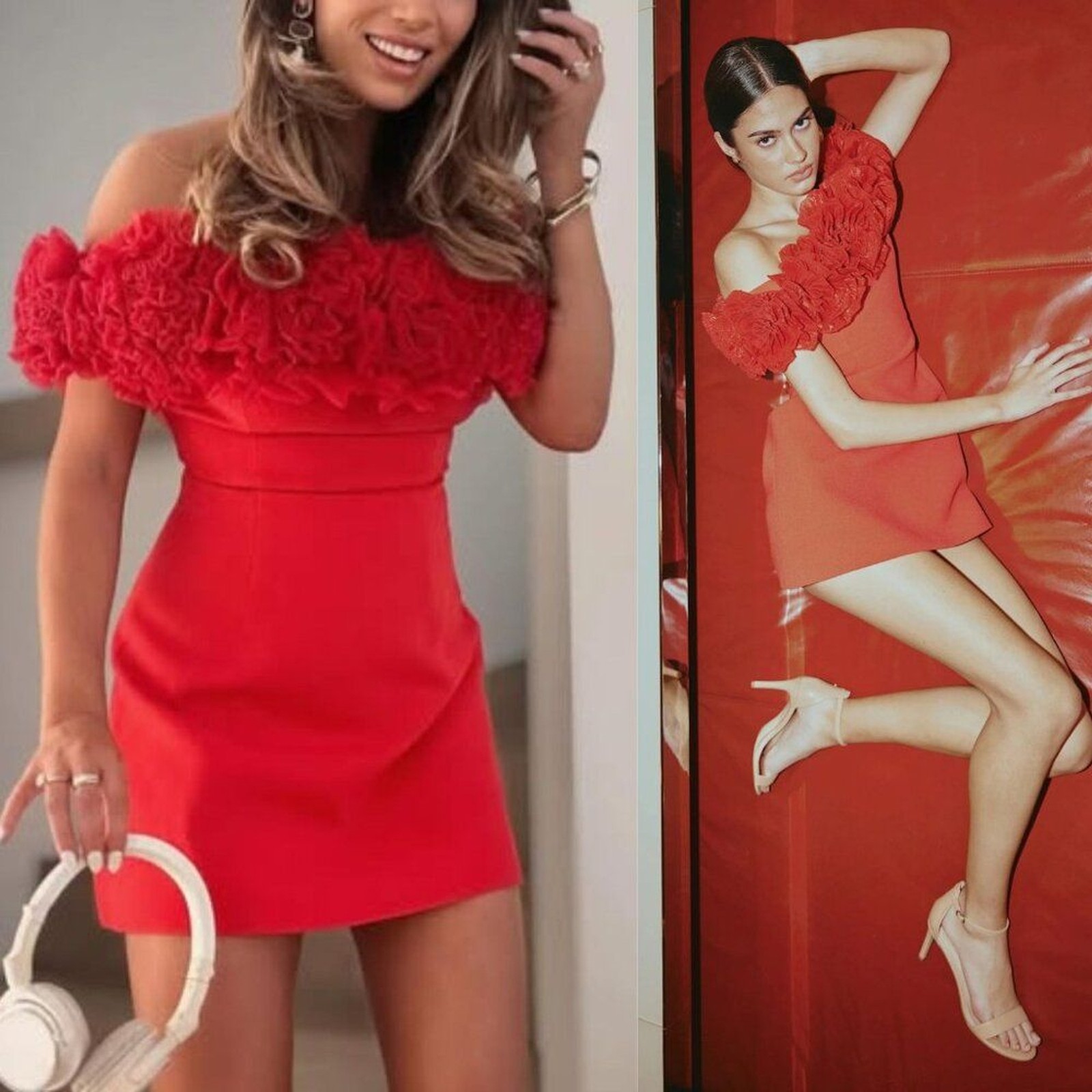 Sonya Moda Nahla Sorrento Red Off the Shoulder Rosette Mini Dress Size XL NWT