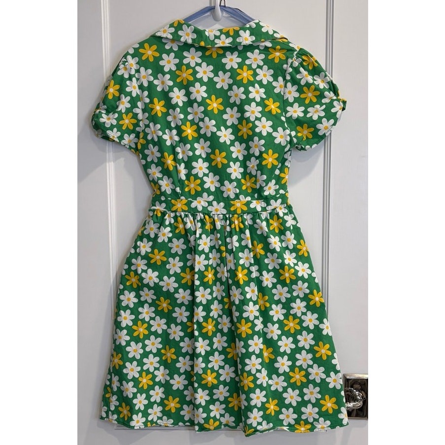 Modcloth Size Small Summer School Cool Green White Yellow Daisy Dress Retro