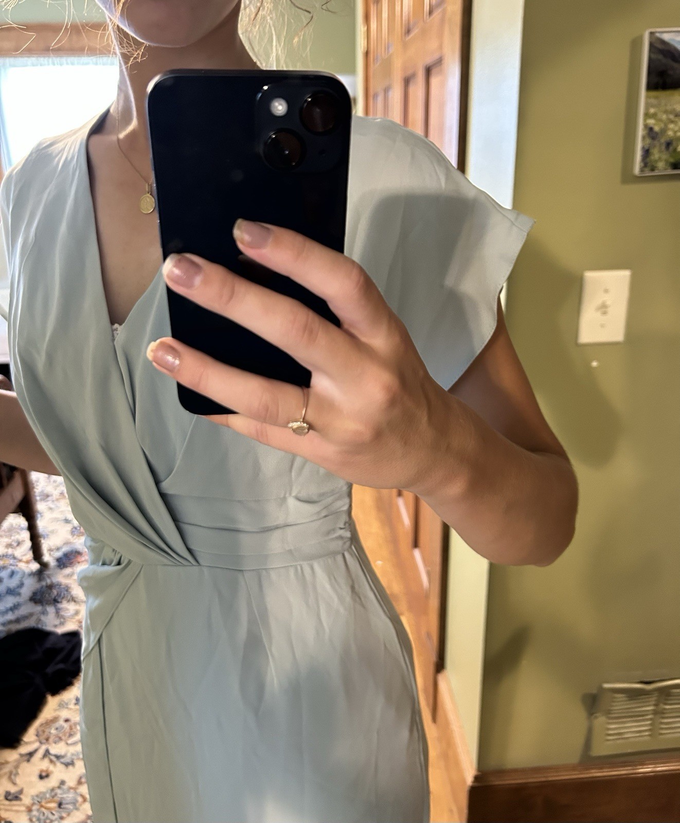 ASOS DESIGN US 4 Light Blue Solid V-Neck Wrap Midi Dress Lightweight Zip