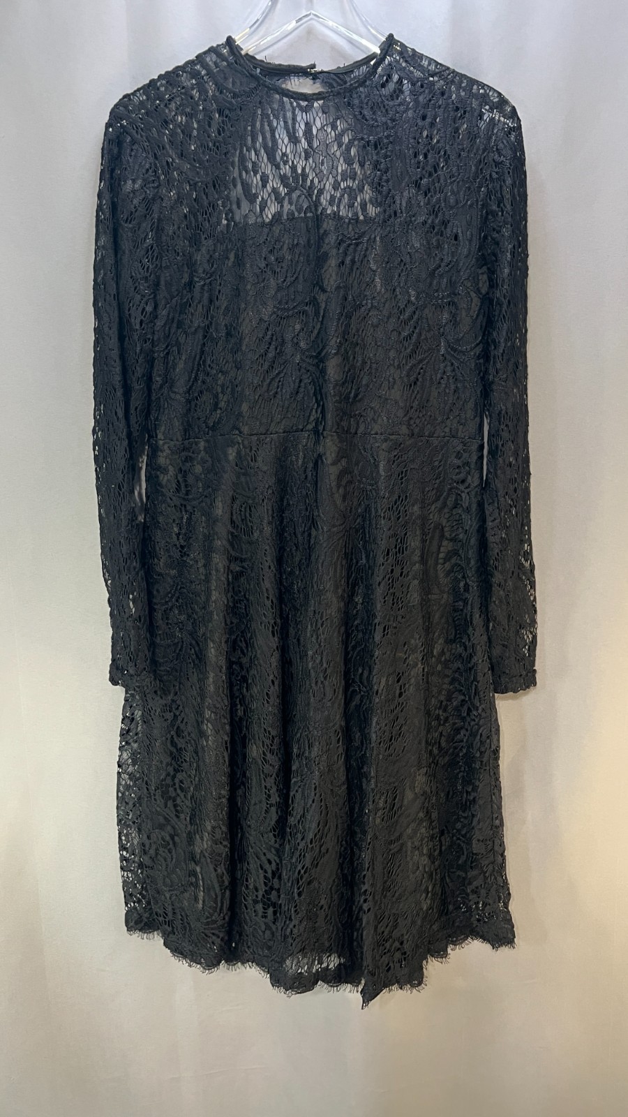 Angvns Sheer Midi Dress Womens 2XL Black Floral Stretch Long Sleeve Keyhole Back