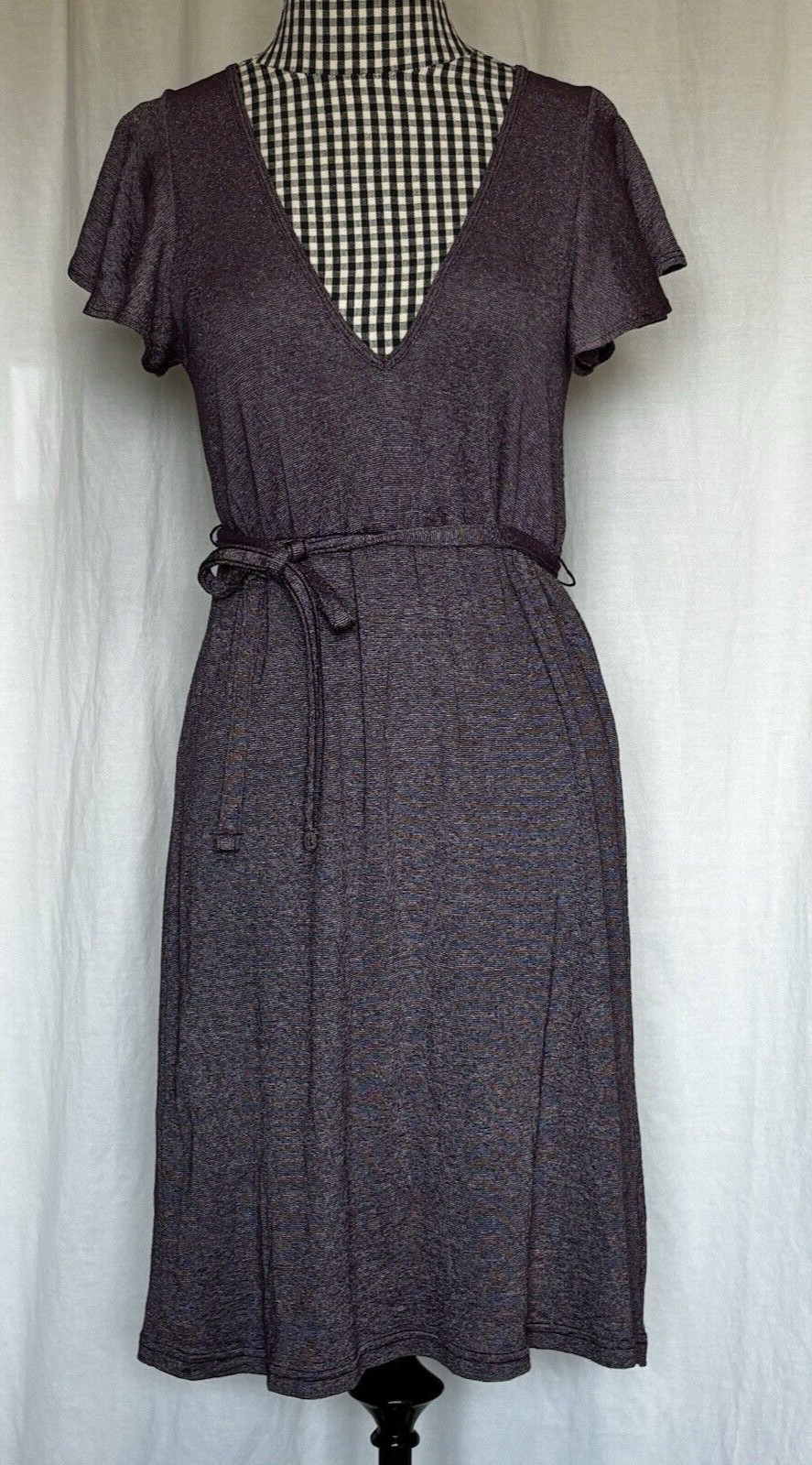 Michael Stars Dress Purple Flutter Sleeve V Neck Belted One Size fits Most USA
