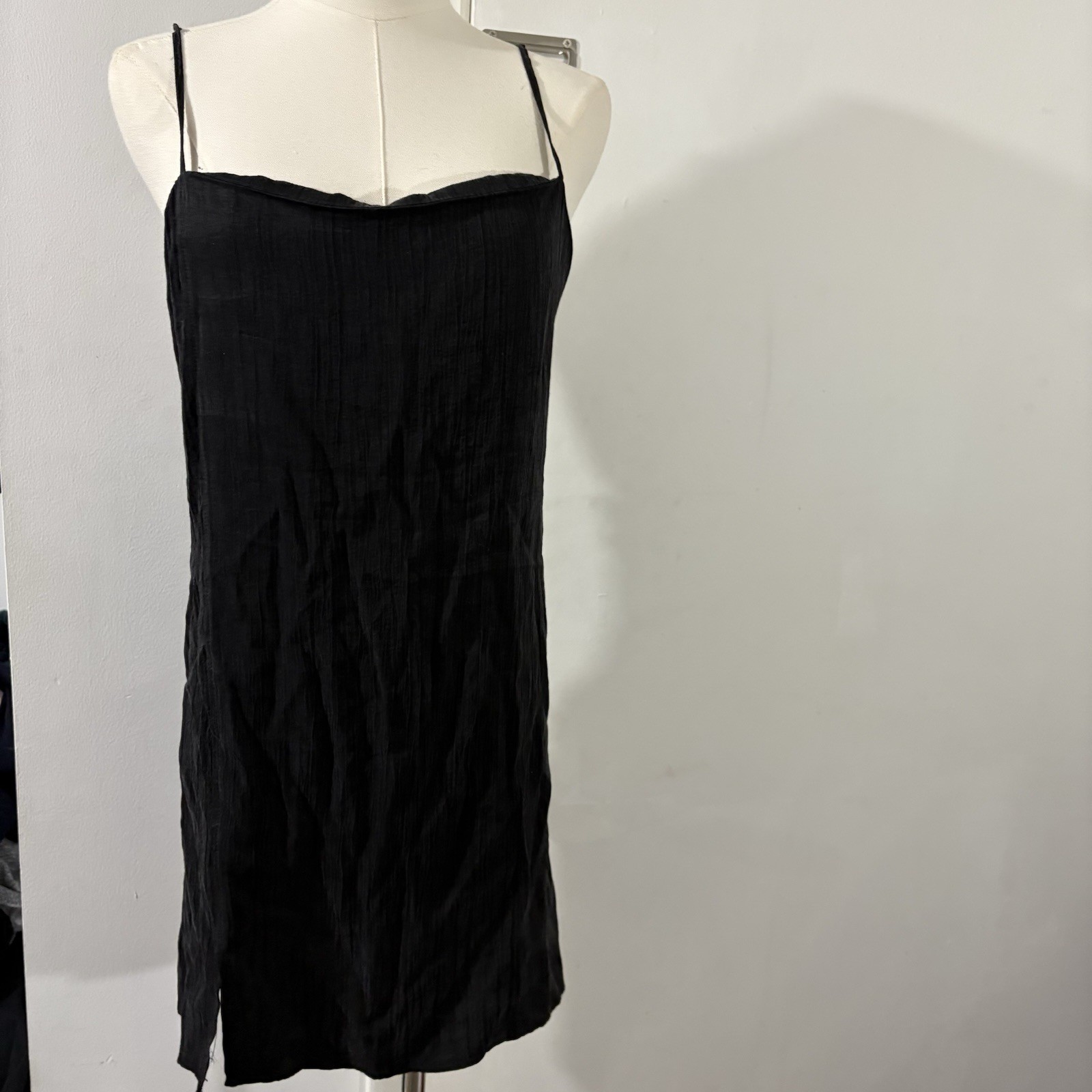 Zara Black Mini Dress Square Neck Sz S Side Slit Classic City Whimsigoth