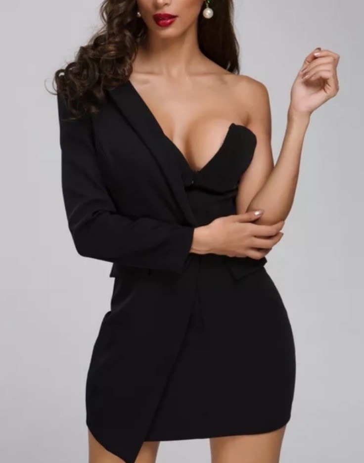 Boss Babe Collection Dress M One Shoulder Blazer Mini Dress Black NWT Party