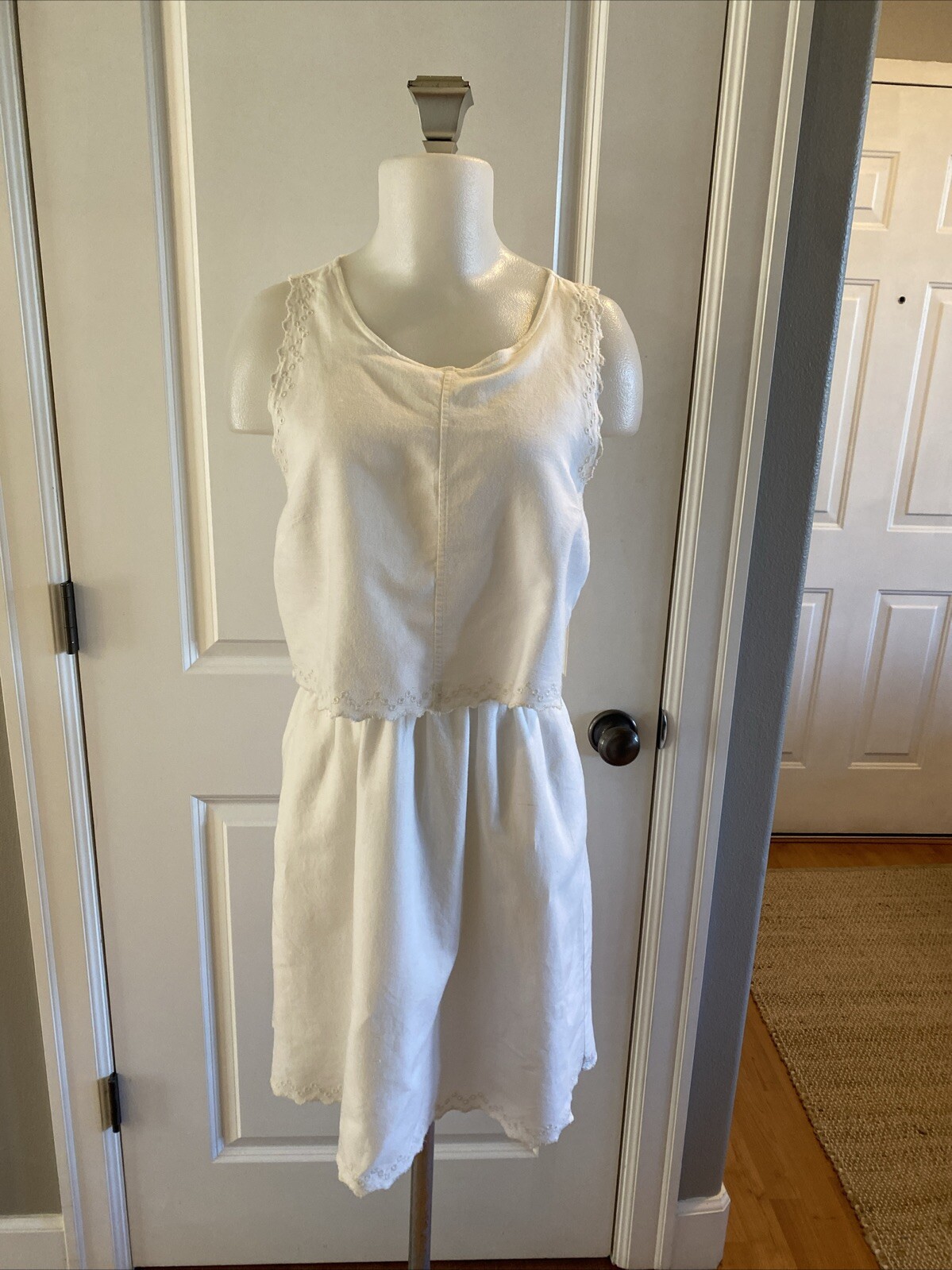 Madewell White Eyelet Overlay Open Back Dress Size 6/S Sleeveless Beachy Boho