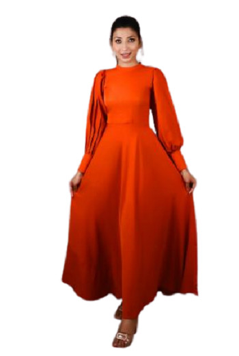 Women Solid Rust Western Cuff Dress Party Wear Fashionable Dress Attractive Look