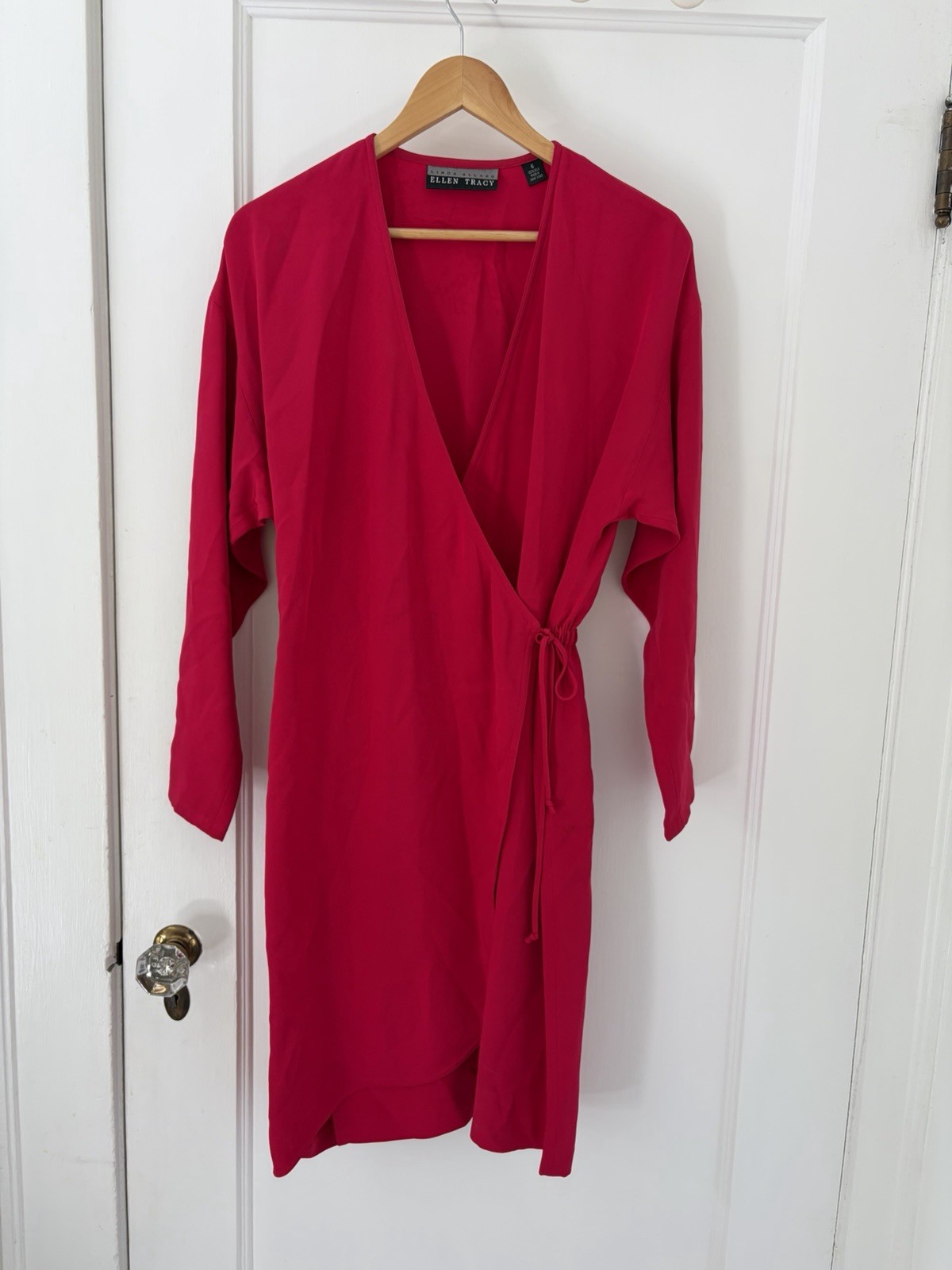 Linda Allard Ellen Tracy Women’s Silk Magenta Pink Dress Long Sleeve Wrap Size 6