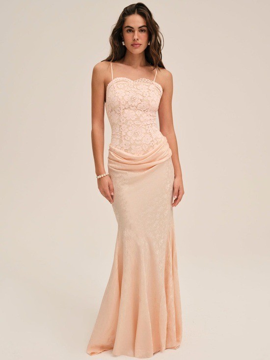 $589 NWT For Love And Lemons “Karissa” Maxi Gown in Peach Sz 2