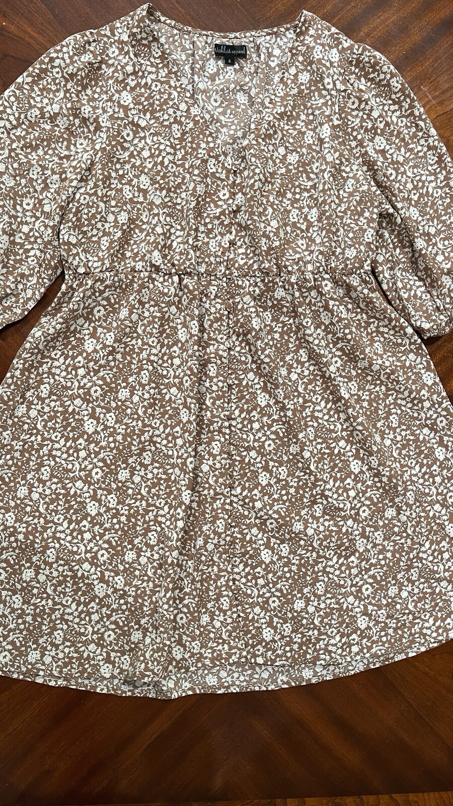 Wishlist Apparel Women’s Small Brown Floral Short Dress Boho Cottagecore
