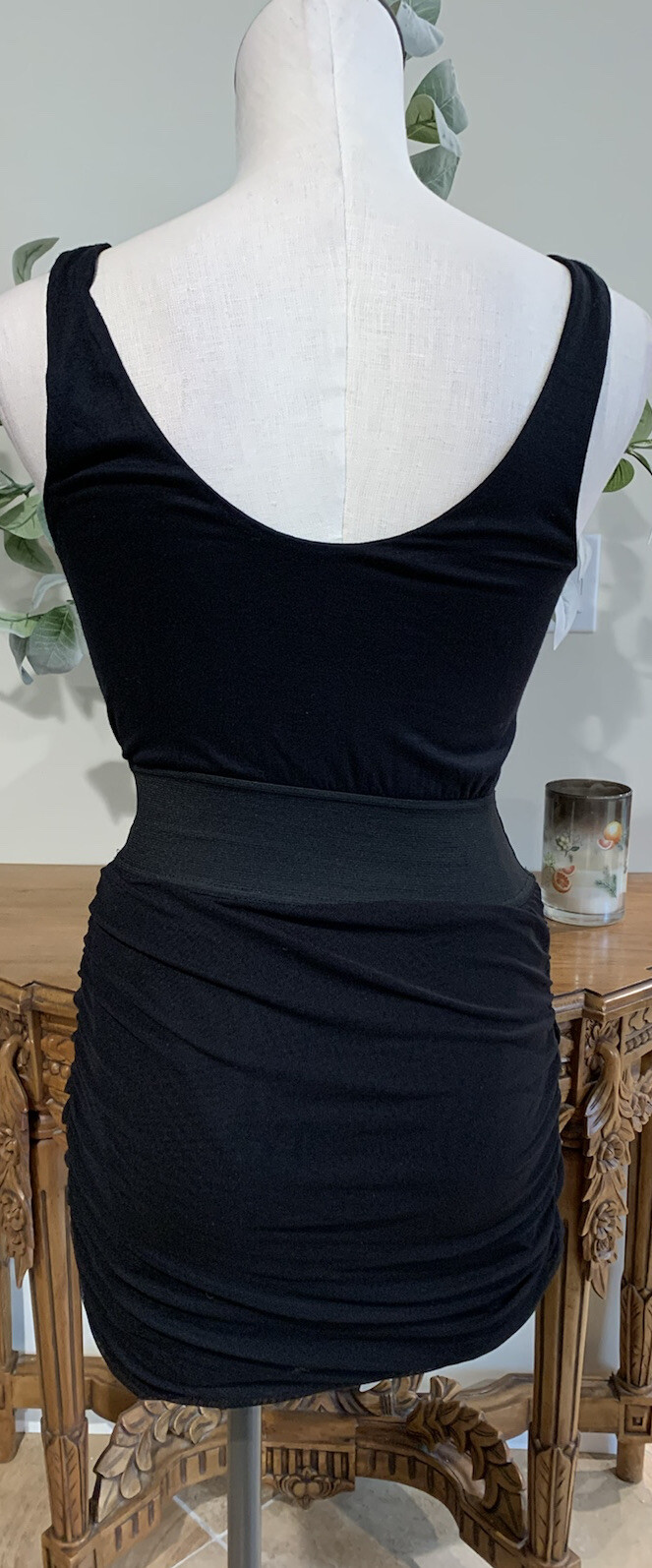 express women XS Black sleeveless draped above knee Mini Sheath dress ZZ