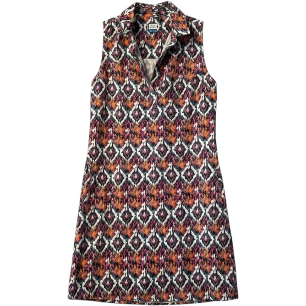 KAVU Sleeveless Ikat Diamond Print Shift Dress Blue Pink Orange Size M Pocket