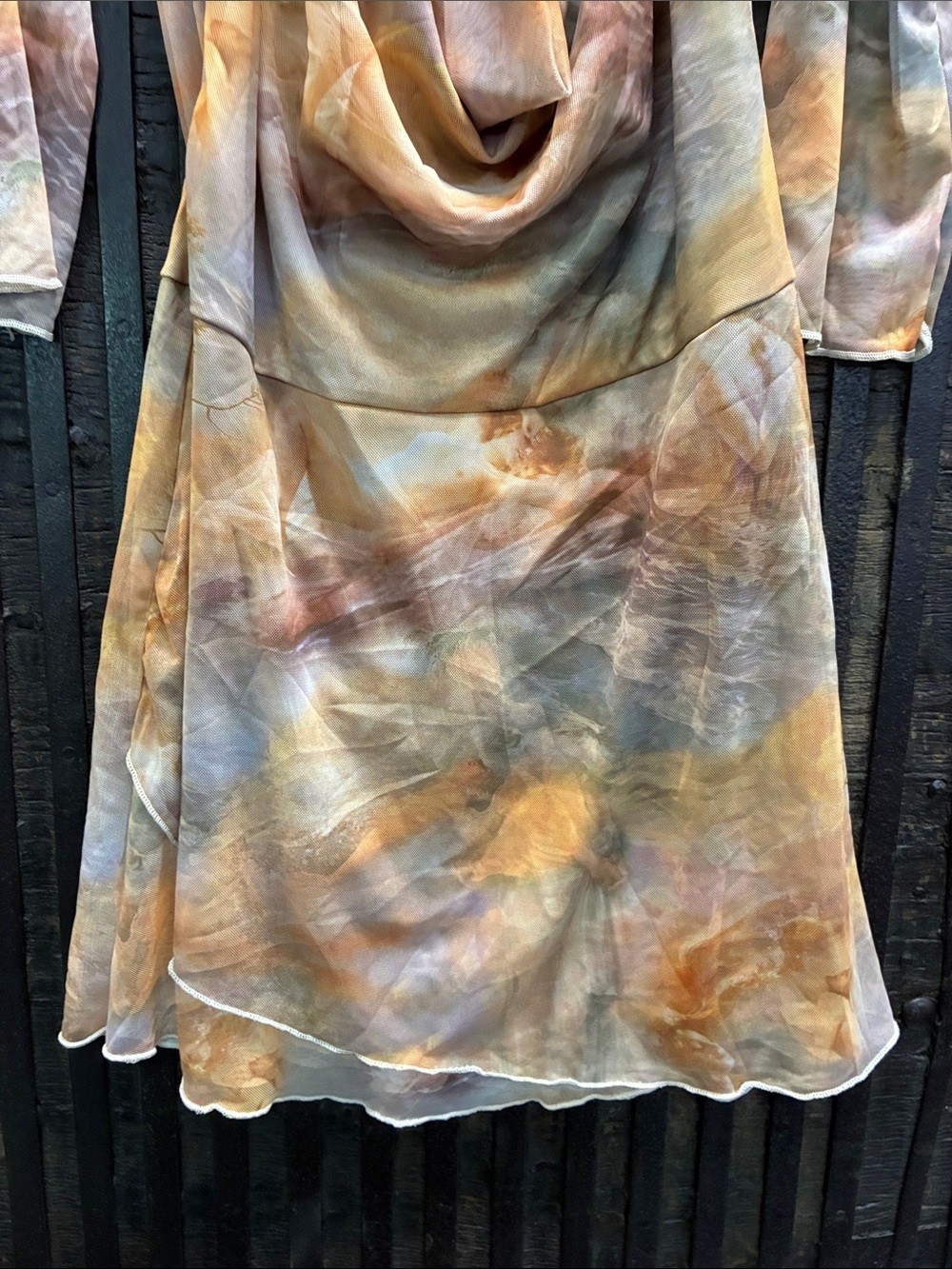 PrettyLittleThing Peach and Cream Watercolor Mini Dress