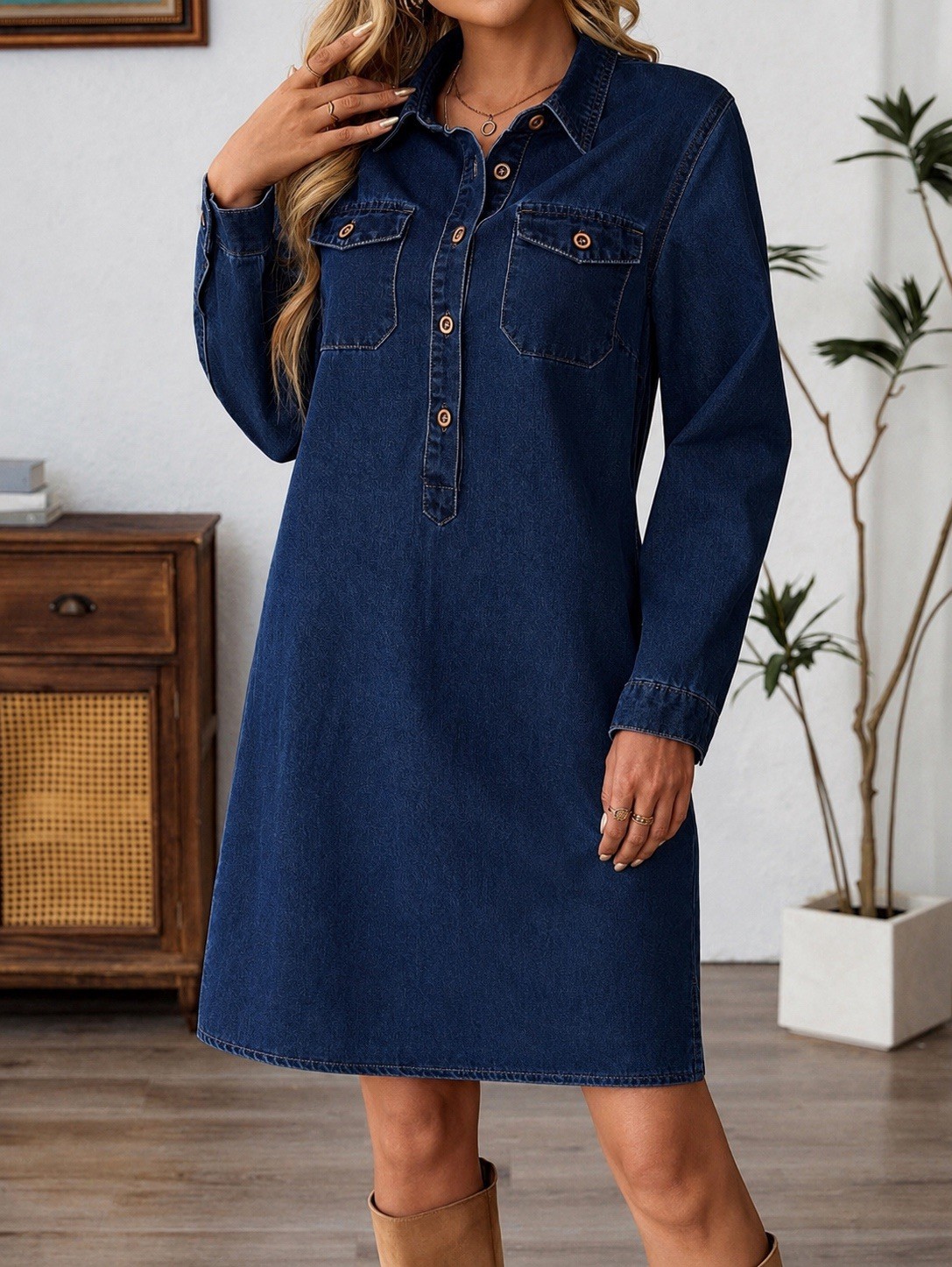 Tommy Hilfiger Blue Denim Shirt Dress Button Front Pockets Long Sleeve S/P