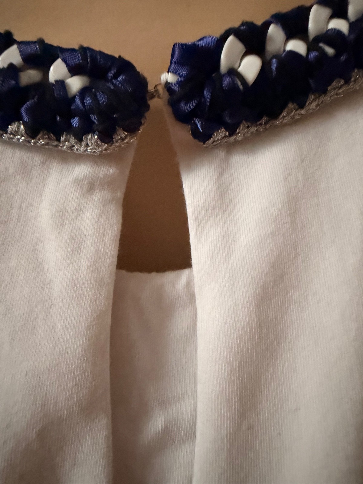 Chanel Authentic Runway White Navy Blue Silk Cotton Dress Size FR 38 US 6