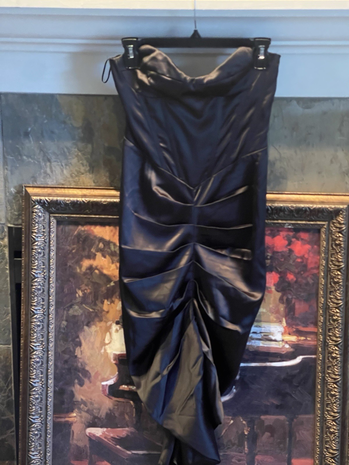 HEIRESS Beverly Hills Black Satin Rouched Midi Dress Corset Size US Medium NWT