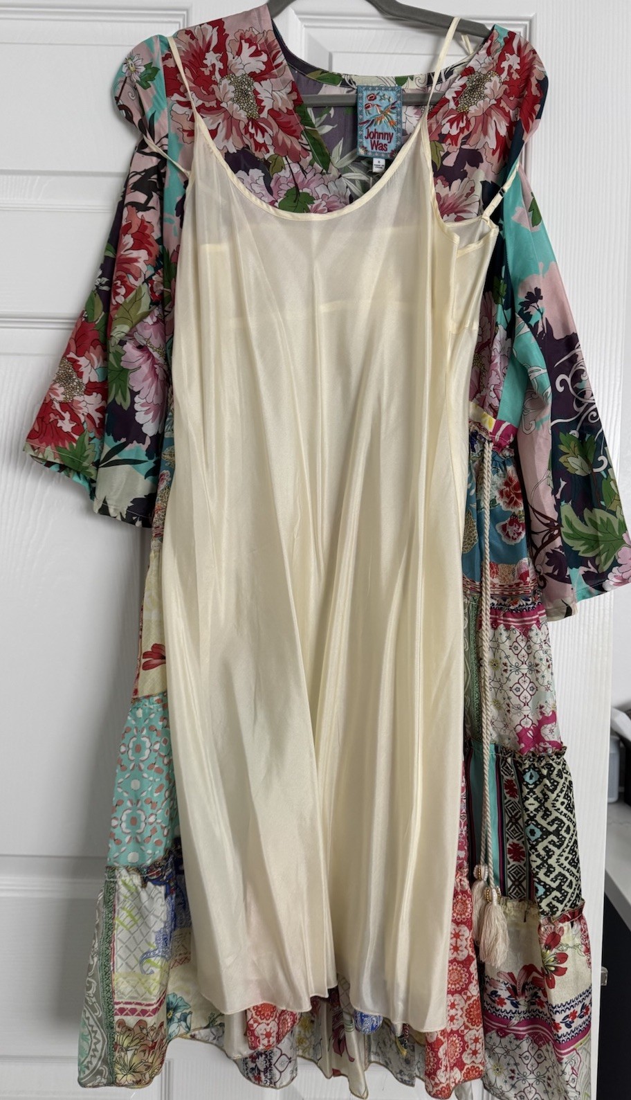 NWT JOHNNY WAS GIGI SILK PATCHWORK PEASANT DRESS W/ SLIP SMALL $378RRP