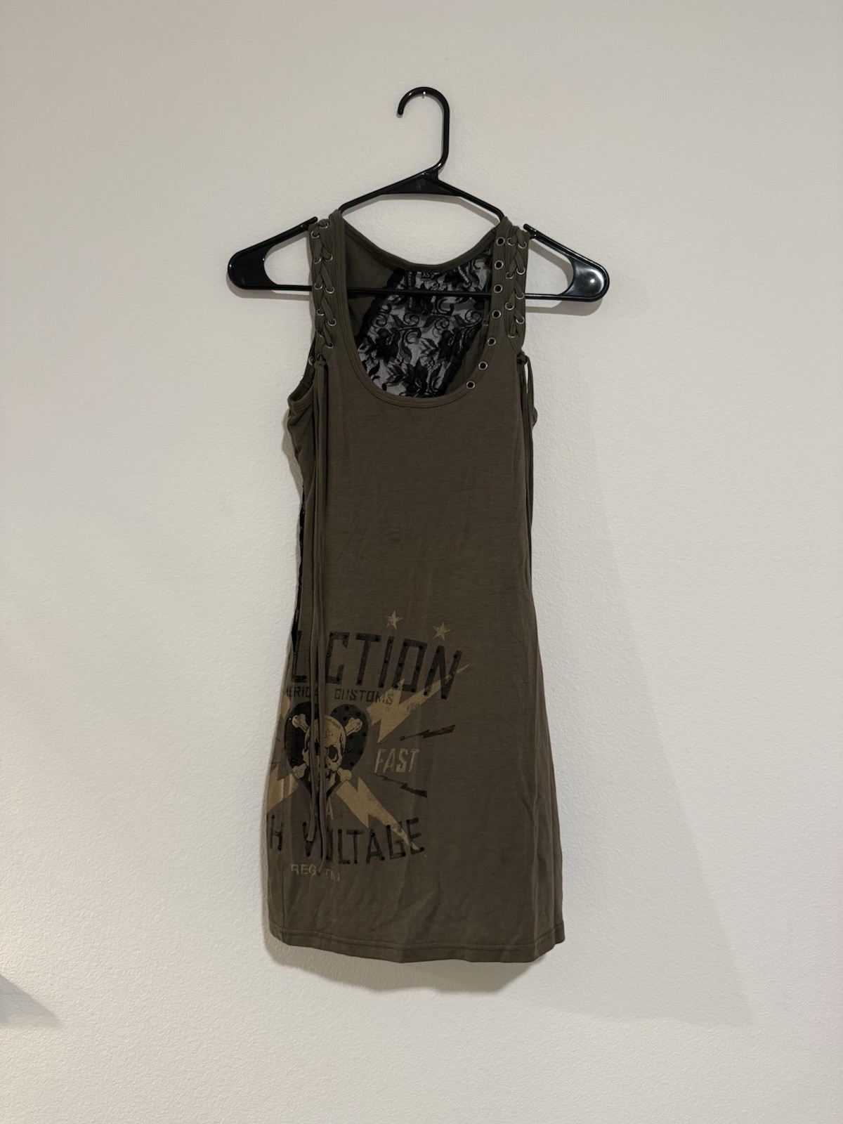Affliction Premium Green Black Lace Sheer Mini Moto Rocker Biker Club Dress XS