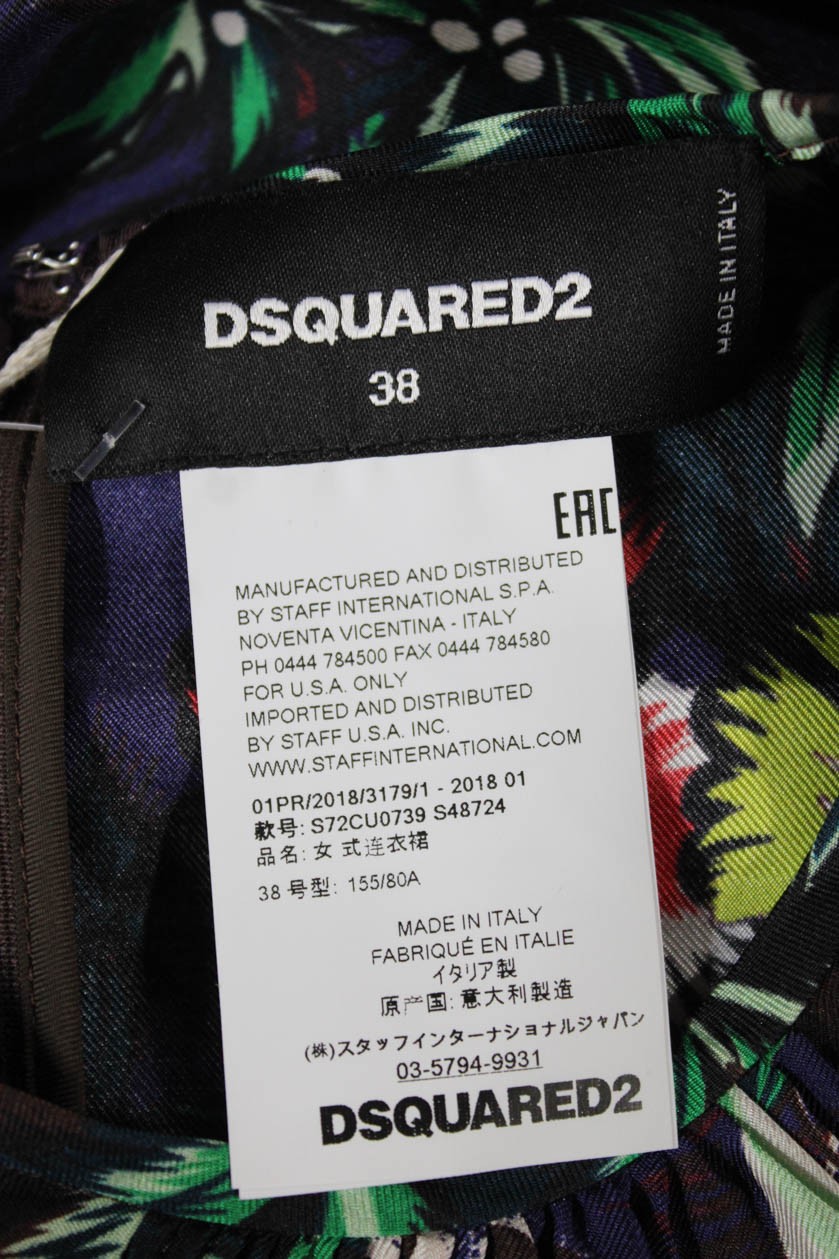 Dsquared2 Women Multicolor Floral Shift Dress Short Sleeve Zip Size 38