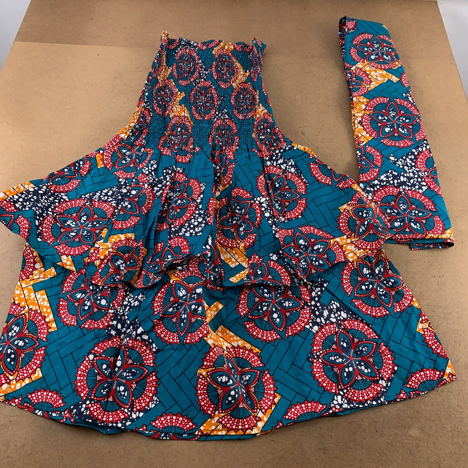 Women’s One Size Colorful Strapless Smocked Drop Waist Tiered Dress & Wrap New