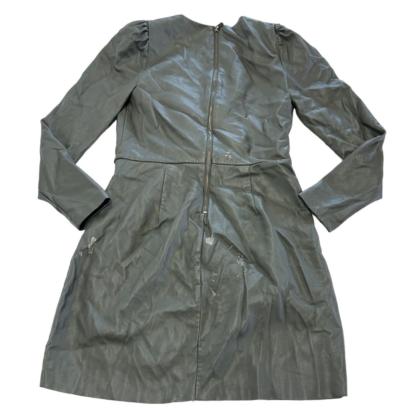 Saylor Dress Womens Small Olive Green Veronicka Faux Leather Mini V Neck Wrap