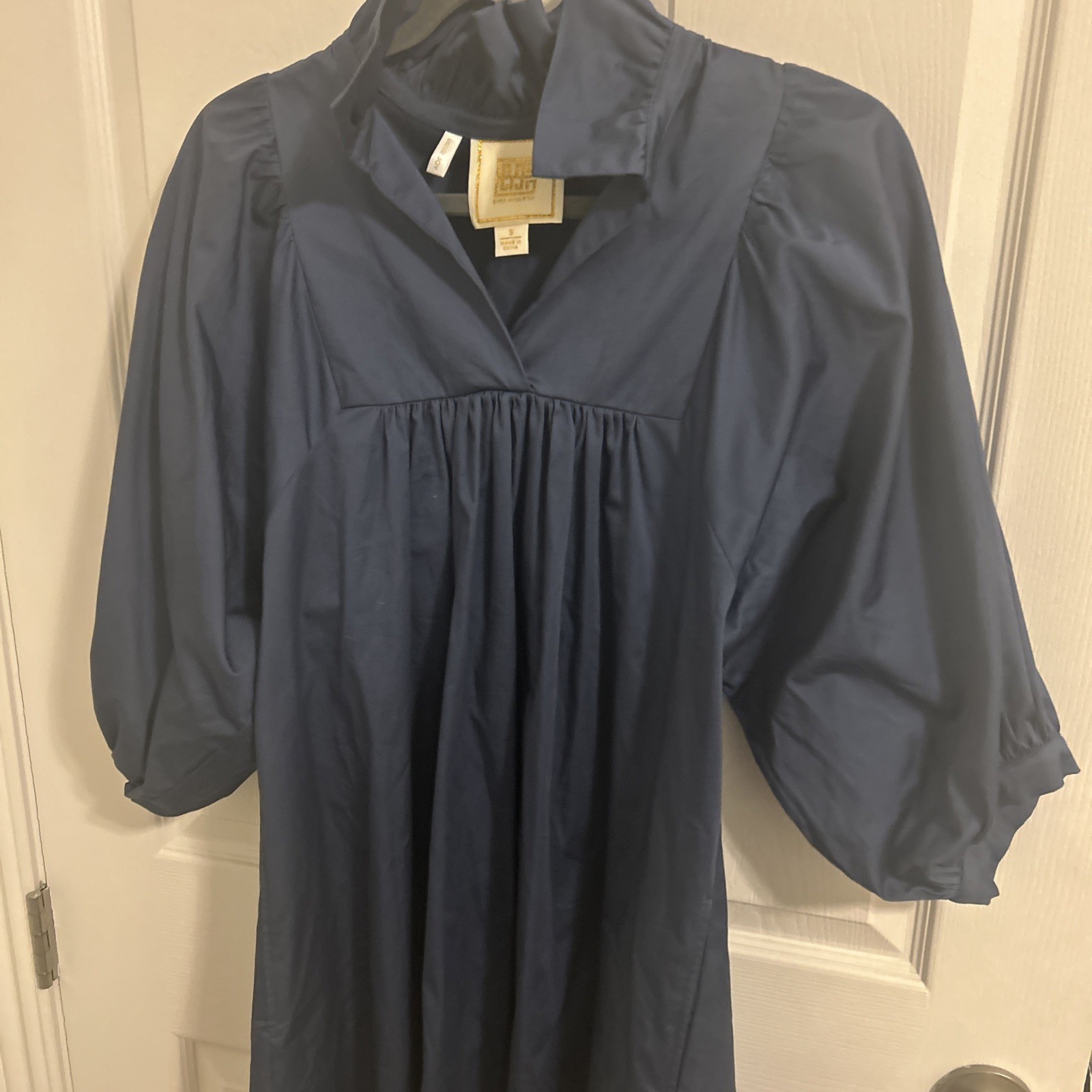 Emily McCarthy Stella Dress Delft Blue Puff Sleeve Womens S Invite Joy