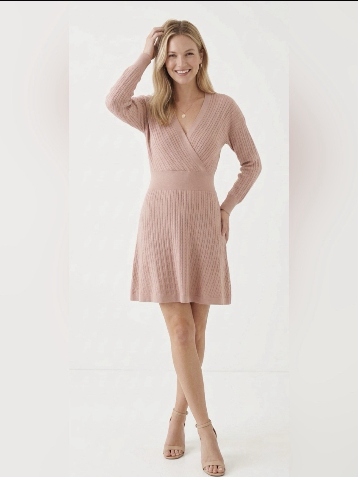 NEW Lucky Brand Blush Pink Cable Knit Sweater Wrap Dress Size Petite Medium PM