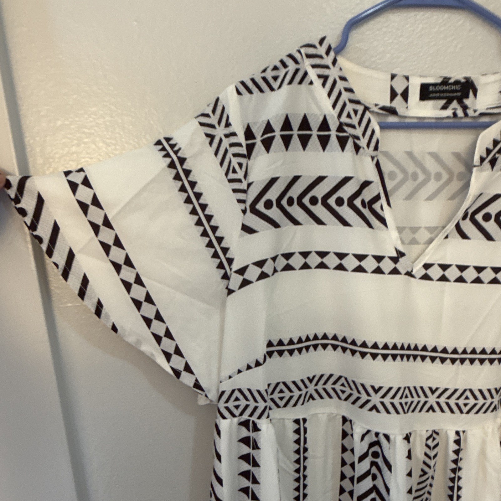 BLOOMCHIC Plus US 18-20 Brown/White Geometric/Aztec V-Neck Flutter A-Line SPU02