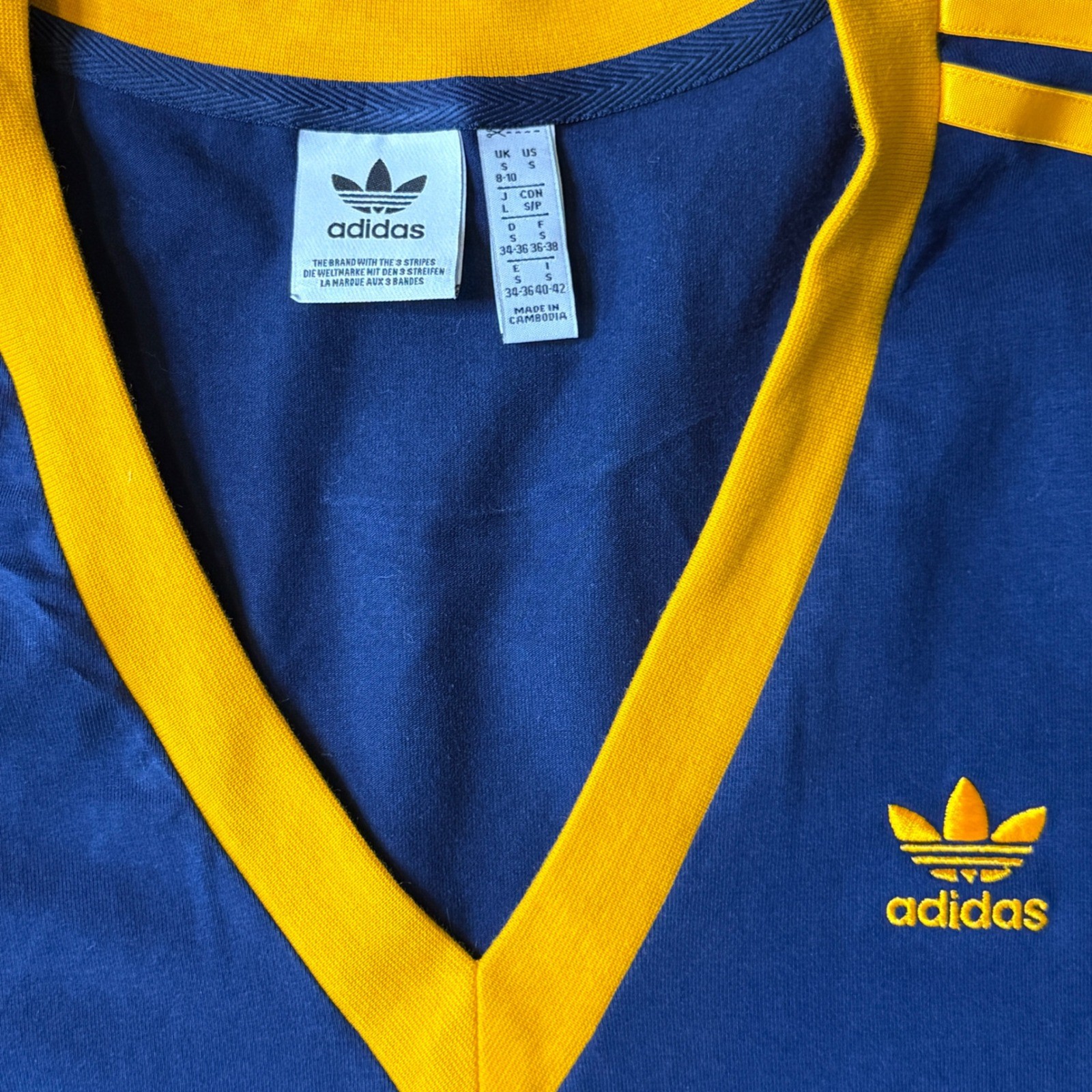 Adidas Originals Trefoil 3 Stripe Maxi Dress Blue Yellow Side Slit Women’s S